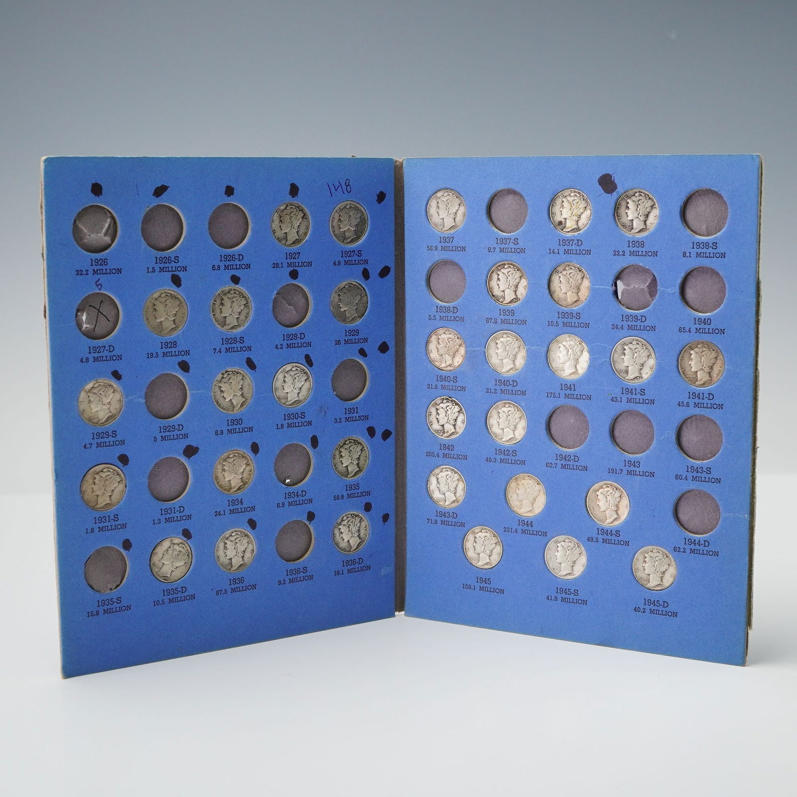 1927 - 1945 Mercury Dime Folder, 31 Coins (1 of 4)