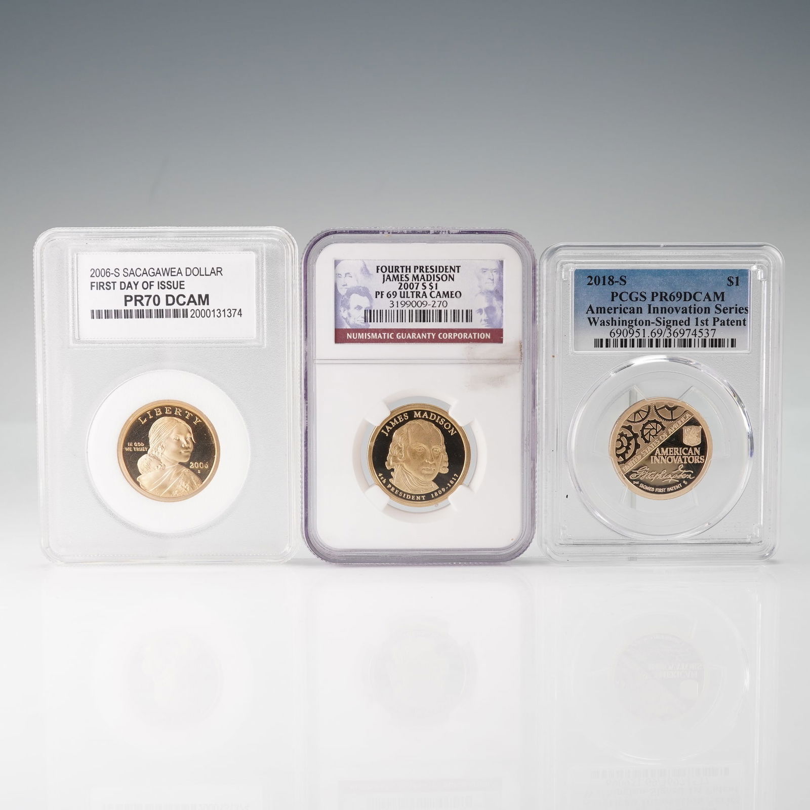 3pc 2006, 2007, & 2018 $1 Coins PCGS, PCC and NGC Graded (1 of 2)