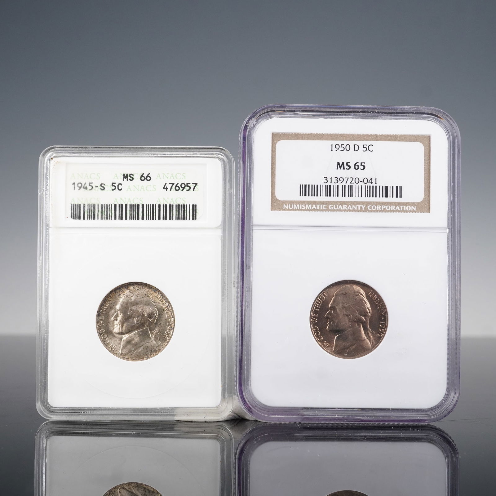 2pc 1945-S and 1950-D Jefferson Nickel NGC and ANACS Graded MS65 & MS66 (1 of 4)