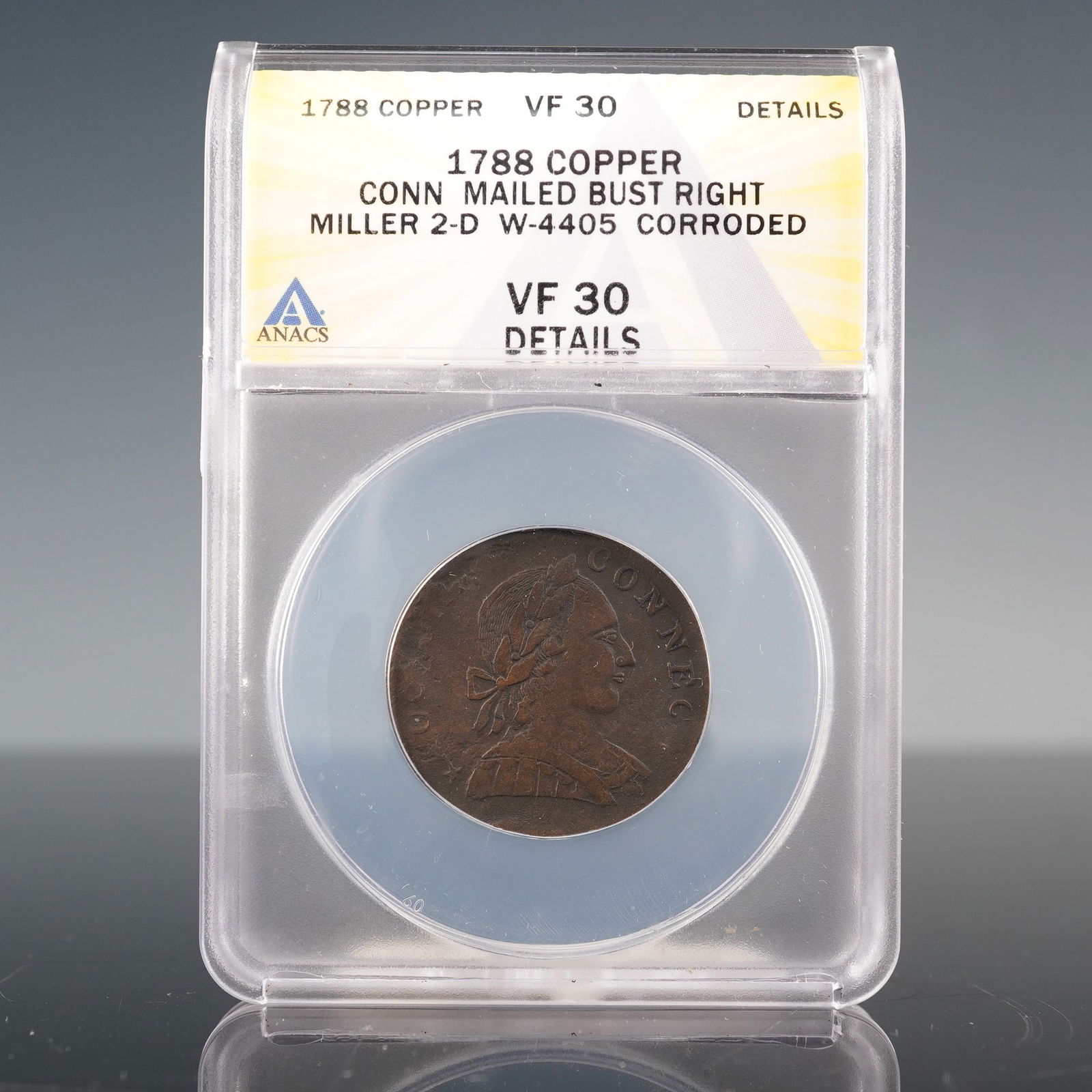 1788 Connecticut Copper Mailed Bust Right Coin ANACS Graded VF30 (1 of 5)