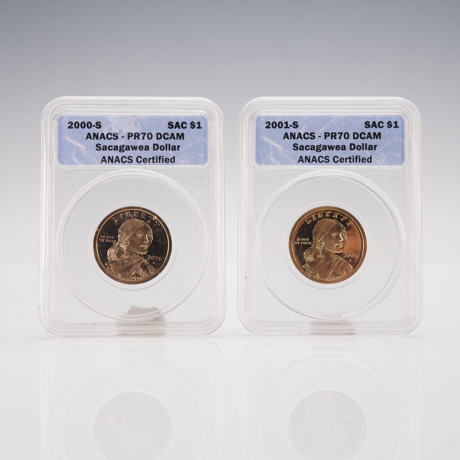 2pc 2000-S to 2001-S Sacagawea Dollar ANACS Graded PR-70 DCAM Coins (1 of 2)