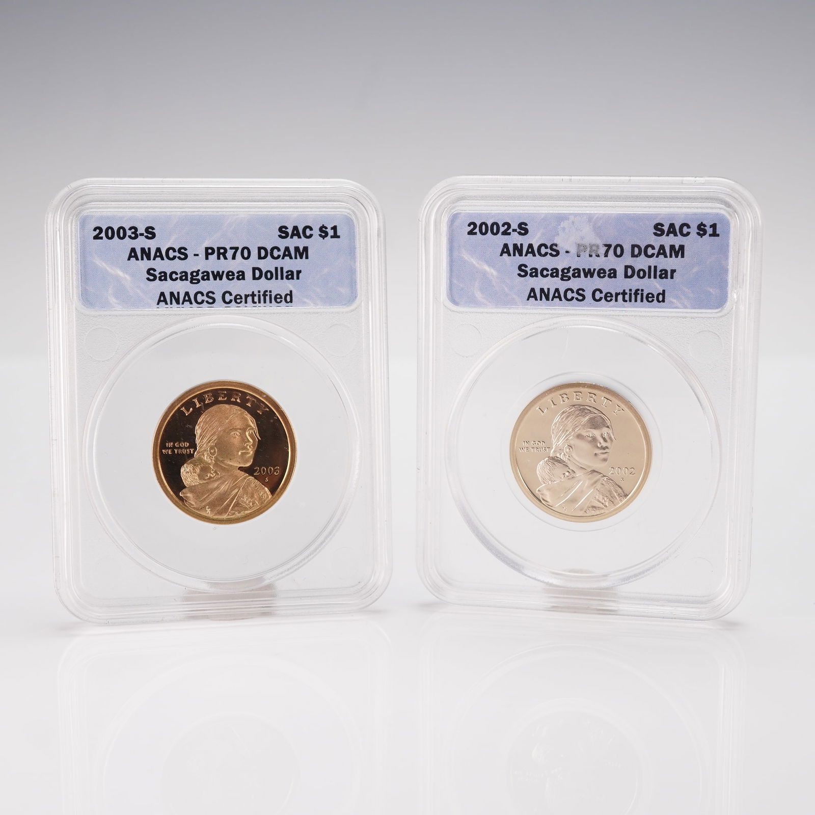 2pc 2002-S to 2003-S Sacagawea Dollar ANACS Graded PR-70 DCAM Coins (1 of 2)