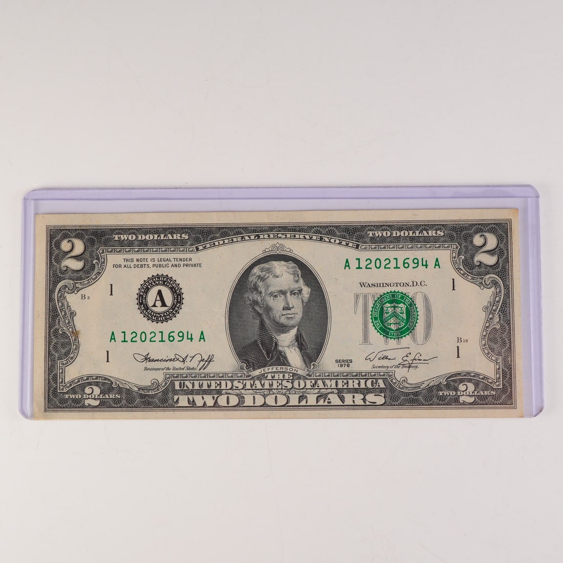 1976 U.S. Federal Reserve Two Dollar Note - Reverse Partial Offset Error (1 of 2)