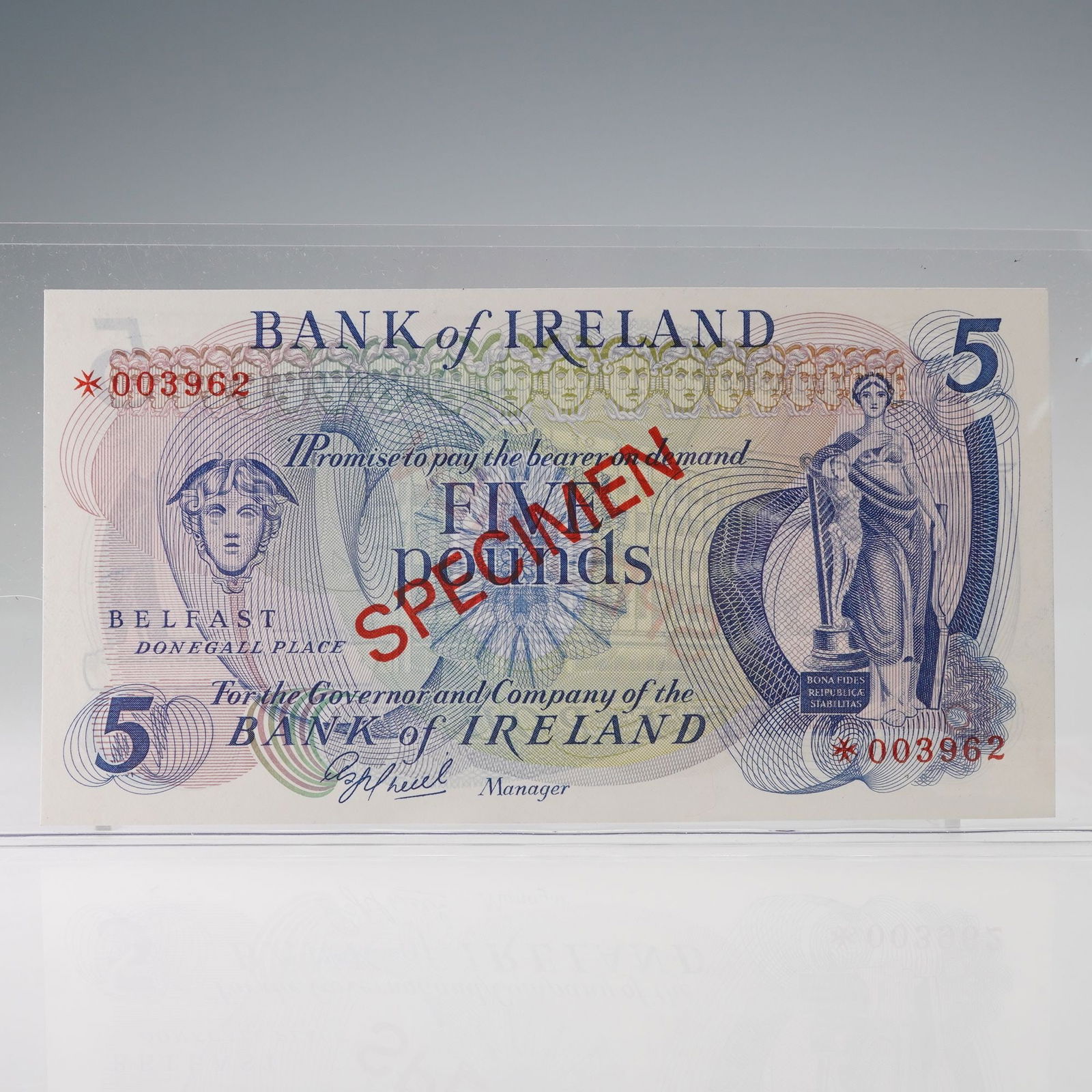Bank of Ireland Five Pounds Specimen Note - No Date (1 of 2)