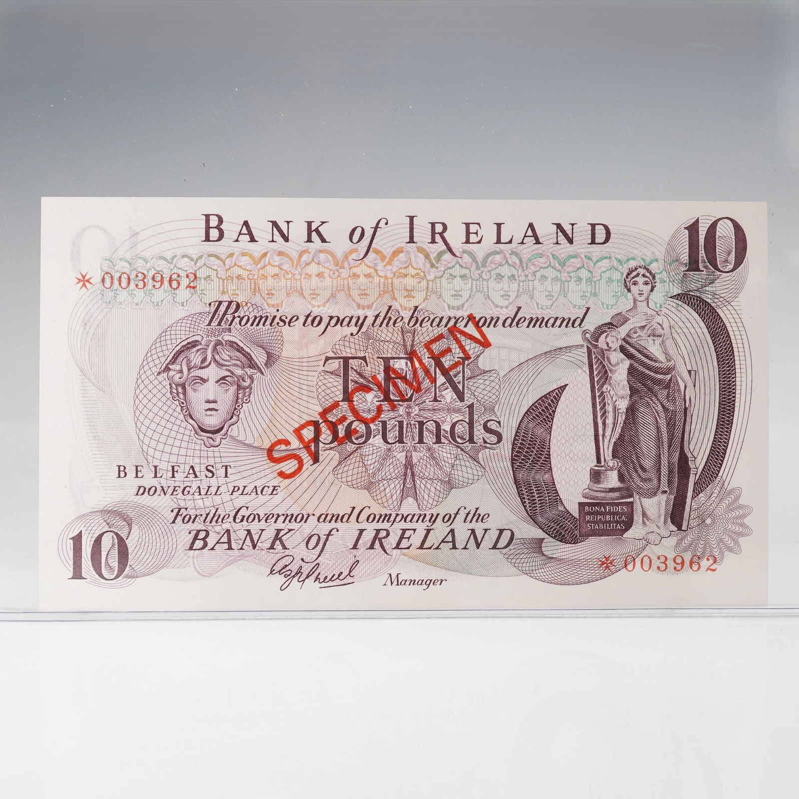 Bank of Ireland Ten Pounds Specimen Note - No Date (1 of 2)