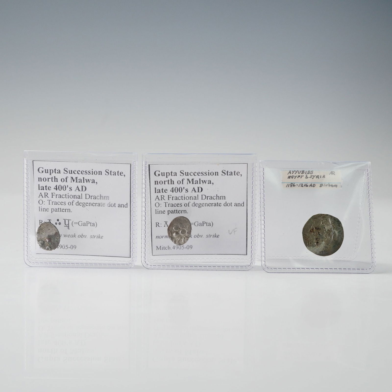 3pc Gupta Succession State AR Fractional Drachm & Ayyubid Dirham Coins (1 of 4)