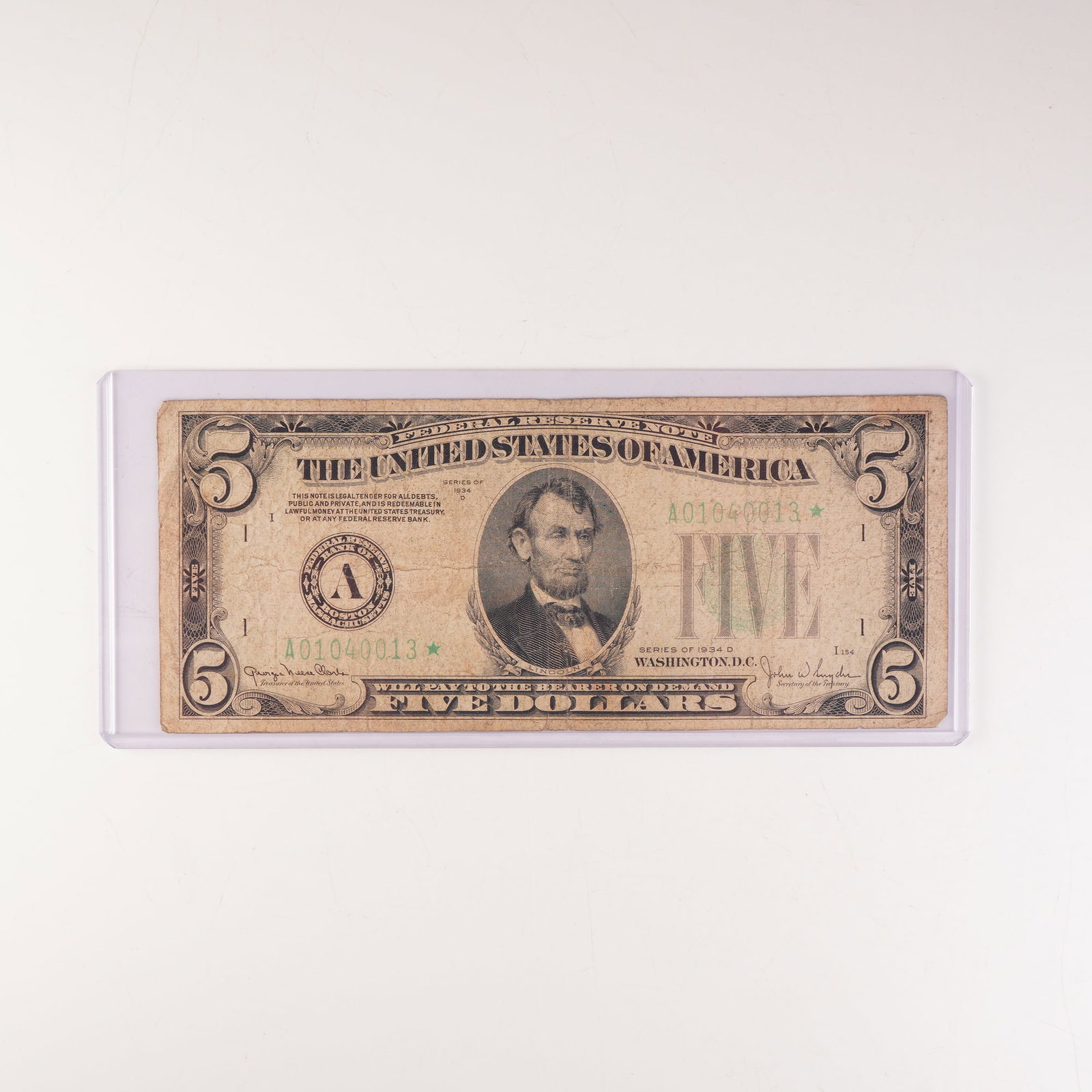 1934-D U.S. Five Dollar Federal Reserve Note - Star Note (1 of 2)
