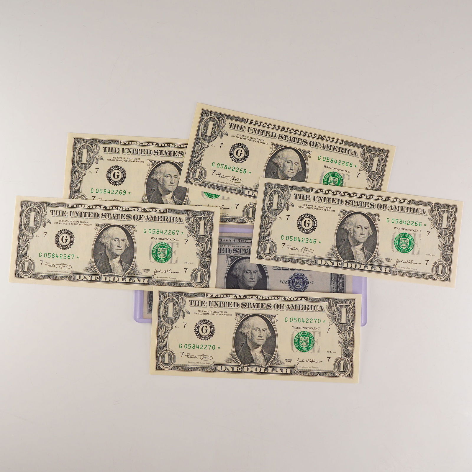 6pc U.S. One Dollar Note Group- 2003 Consecutive Star Notes and 1957 Silver (1 of 3)