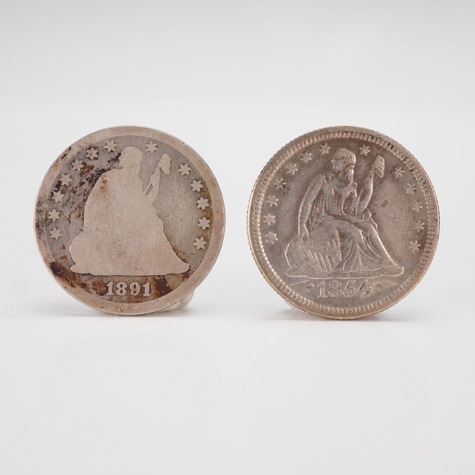 2pc Seated Liberty Silver Coins, 1854 and 1891 (1 of 2)