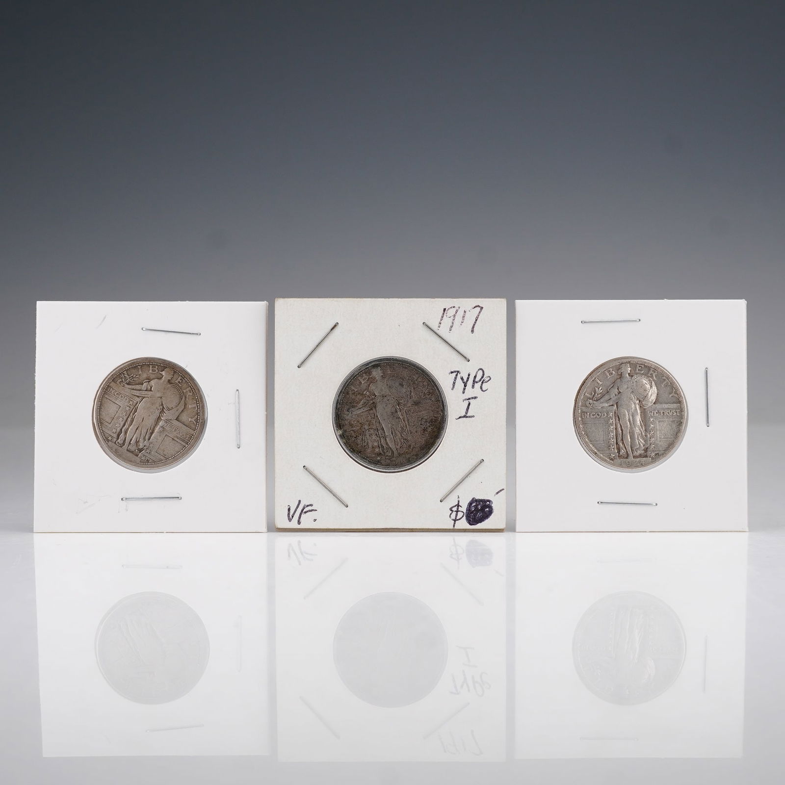 3pc 1917 Type 1, 1924 Type 2, and Undated Standing Liberty Silver Quarters (1 of 6)