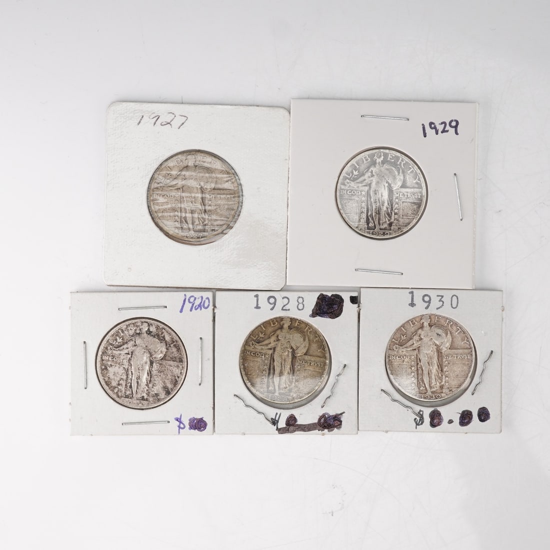 5pc 1920-1930 Standing Liberty Quarter Dollar Coins (1 of 2)