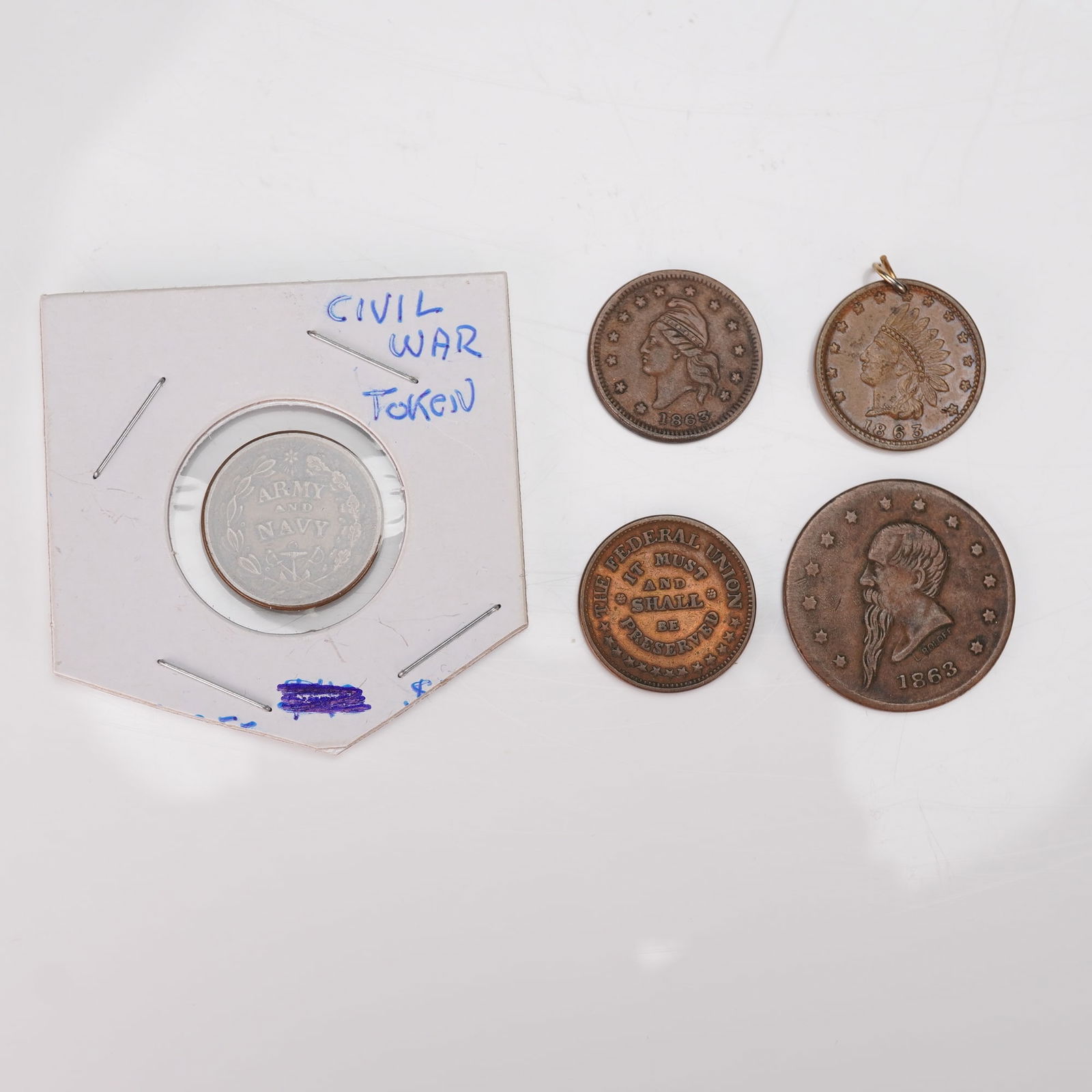 5pc 1863 Civil War Tokens (1 of 3)