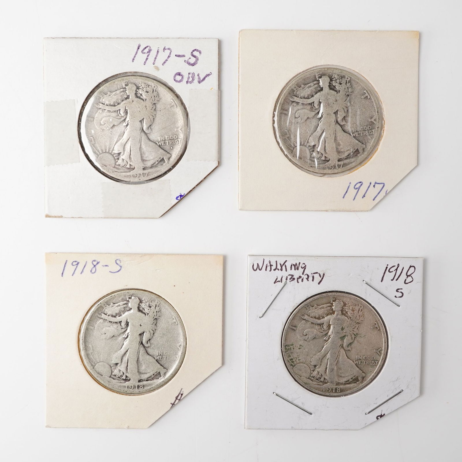 4pc 1917-S to 1918-S Walking Liberty Silver Half Dollars (1 of 2)
