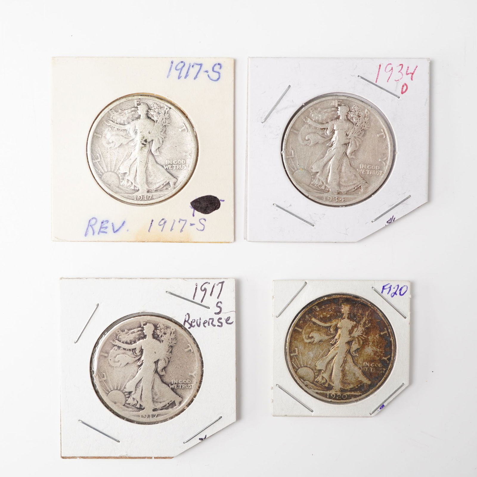 4pc 1917-S to 1934-D Walking Liberty Silver Half Dollars (1 of 4)
