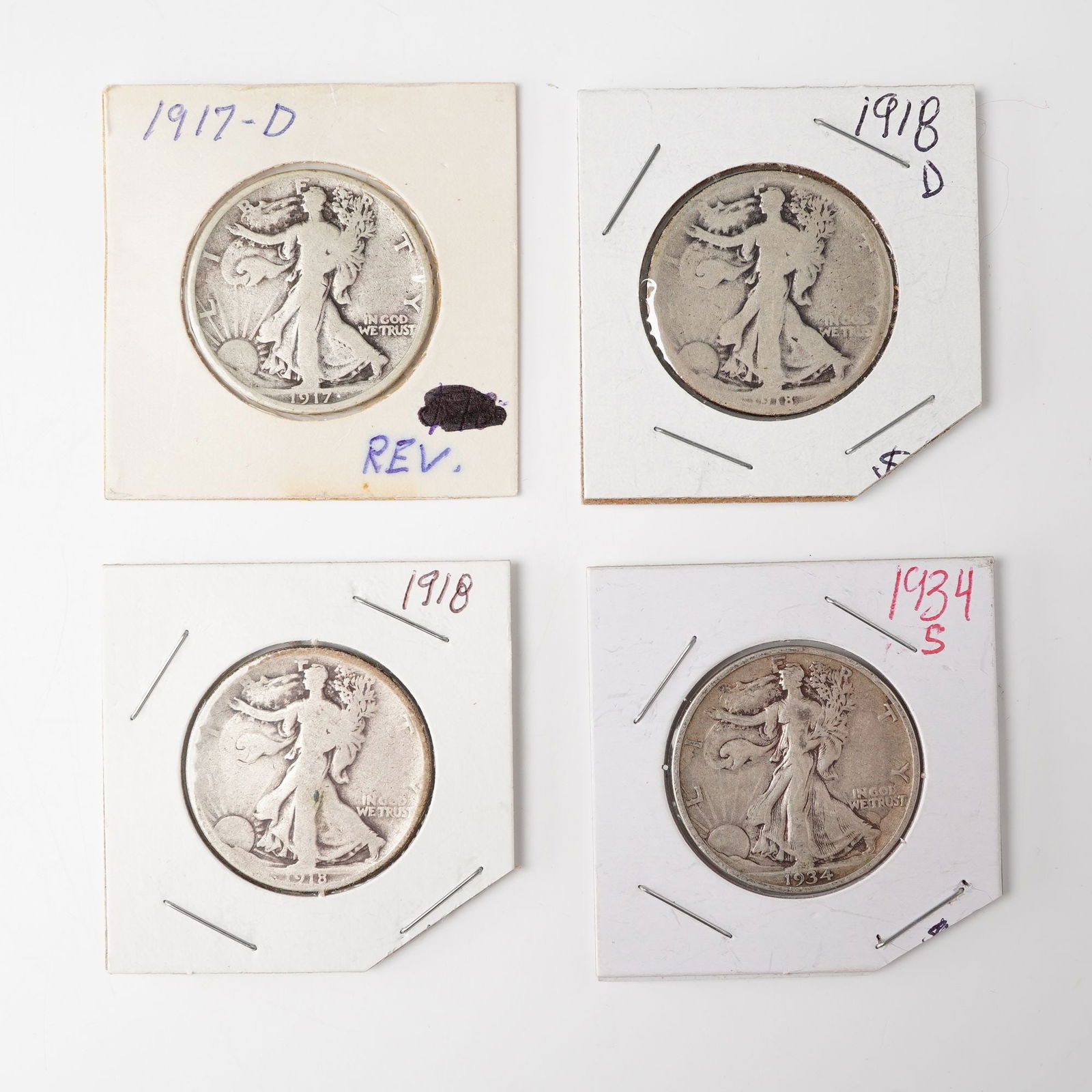 4pc 1917-D to 1934-S Walking Liberty Silver Half Dollars (1 of 4)