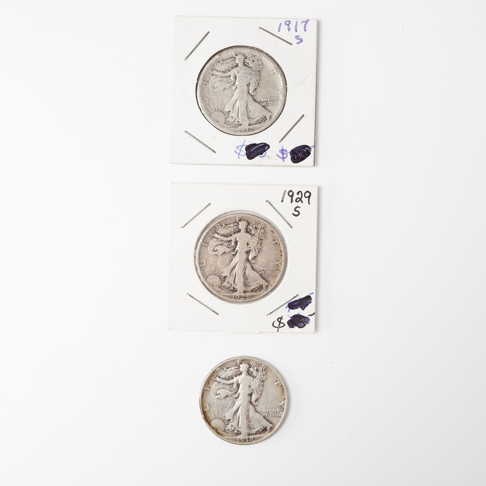 3pc 1917-S to 1938-D Walking Liberty Silver Half Dollars (1 of 2)