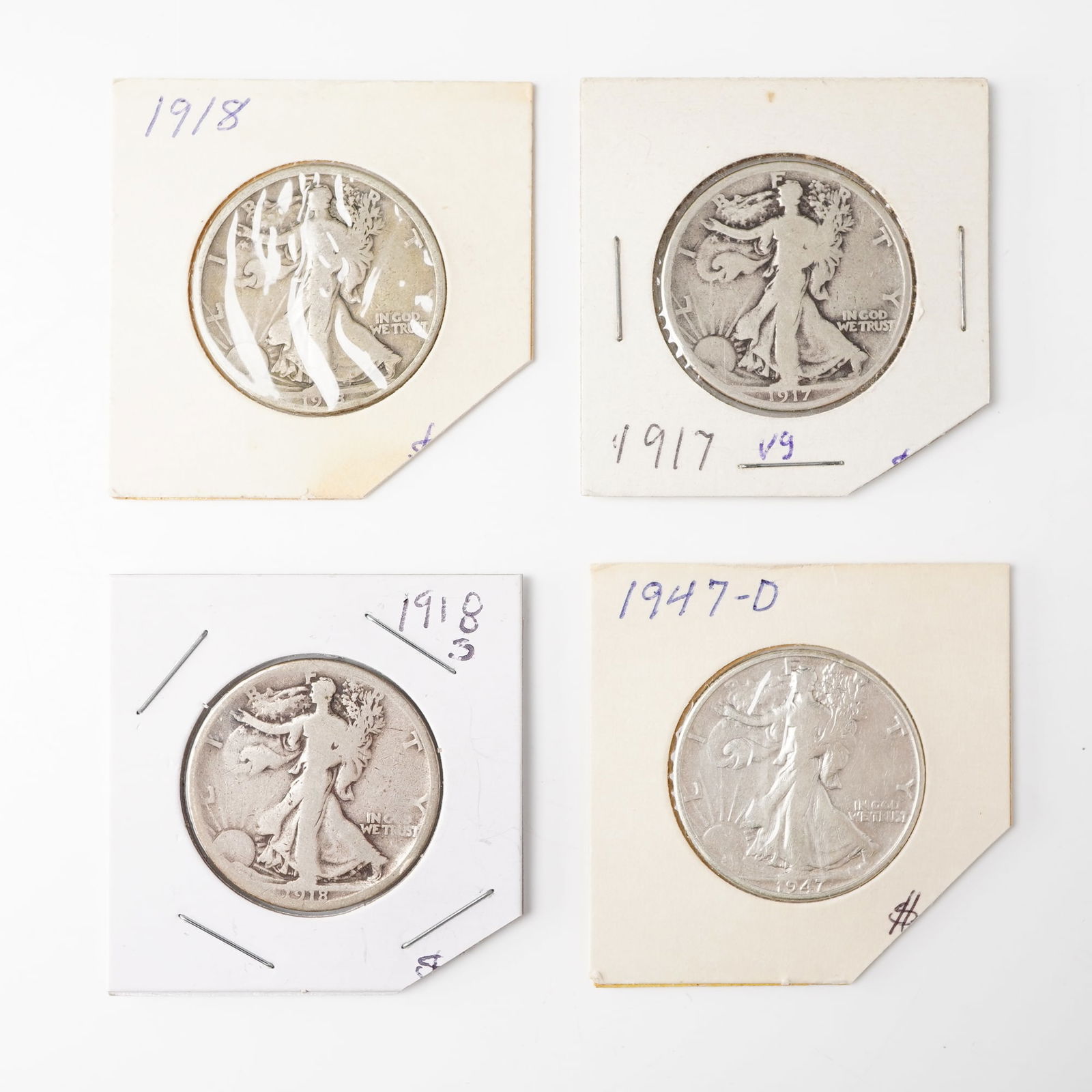 4pc 1917, 1918, 1947-D Walking Liberty Half Dollar Coins (1 of 2)