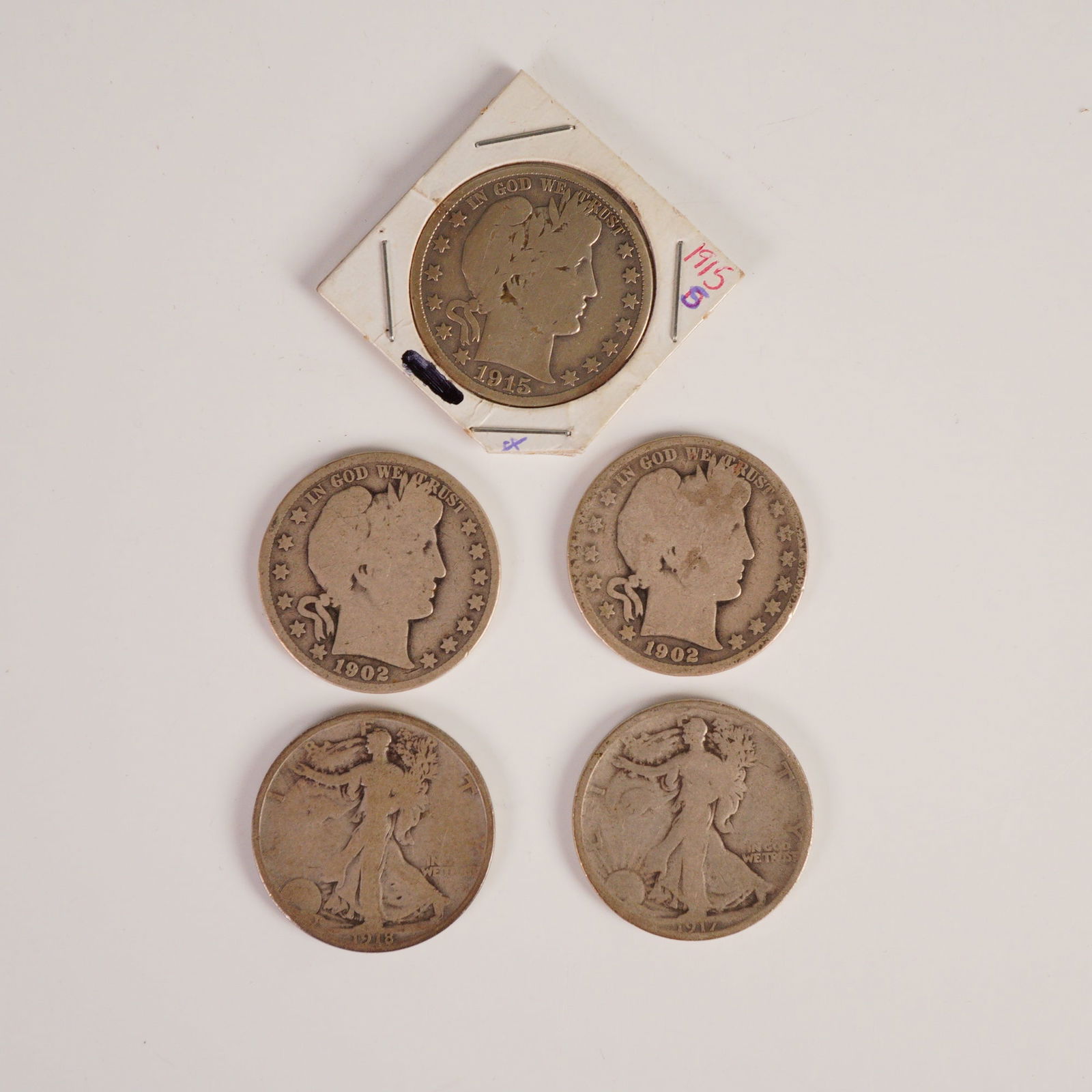 5pc 1902 - 1918 Barber and Walking Liberty Half Dollar Coins (1 of 6)