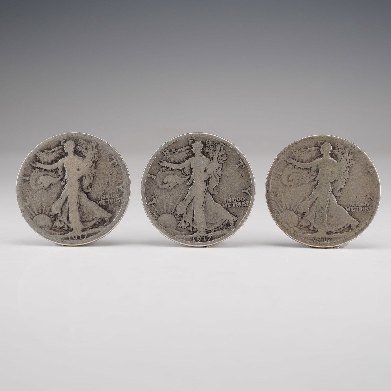 3pc 1917-D,P,S U.S. Walking Liberty Half Dollar Coins (1 of 3)