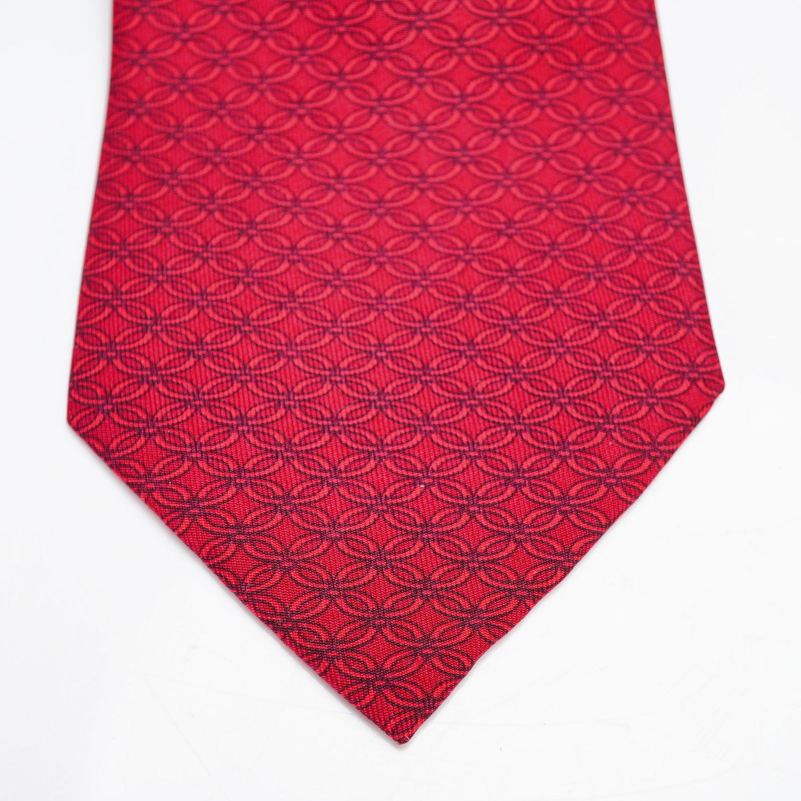 Hermes Red Geometric Interlocking Circle Pattern Silk Tie - 2