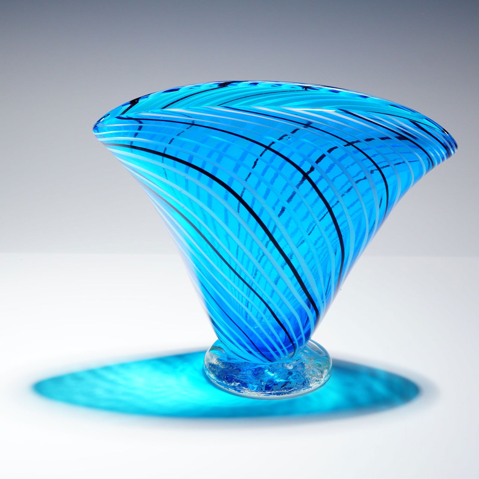Contemporary Studio Art Glass Flared Vessel with Helical Threading (1 of 3)