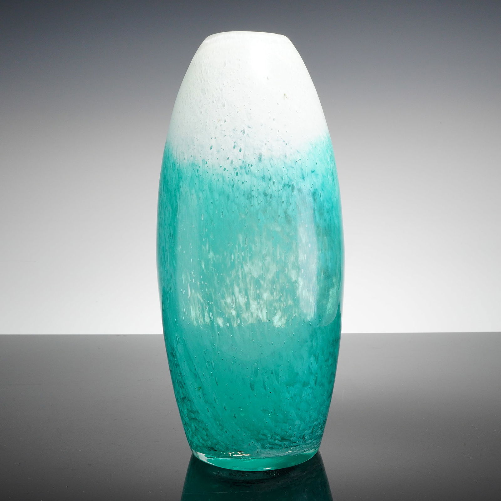 Mid-Century Art Glass Teal and White Vase (1 of 4)