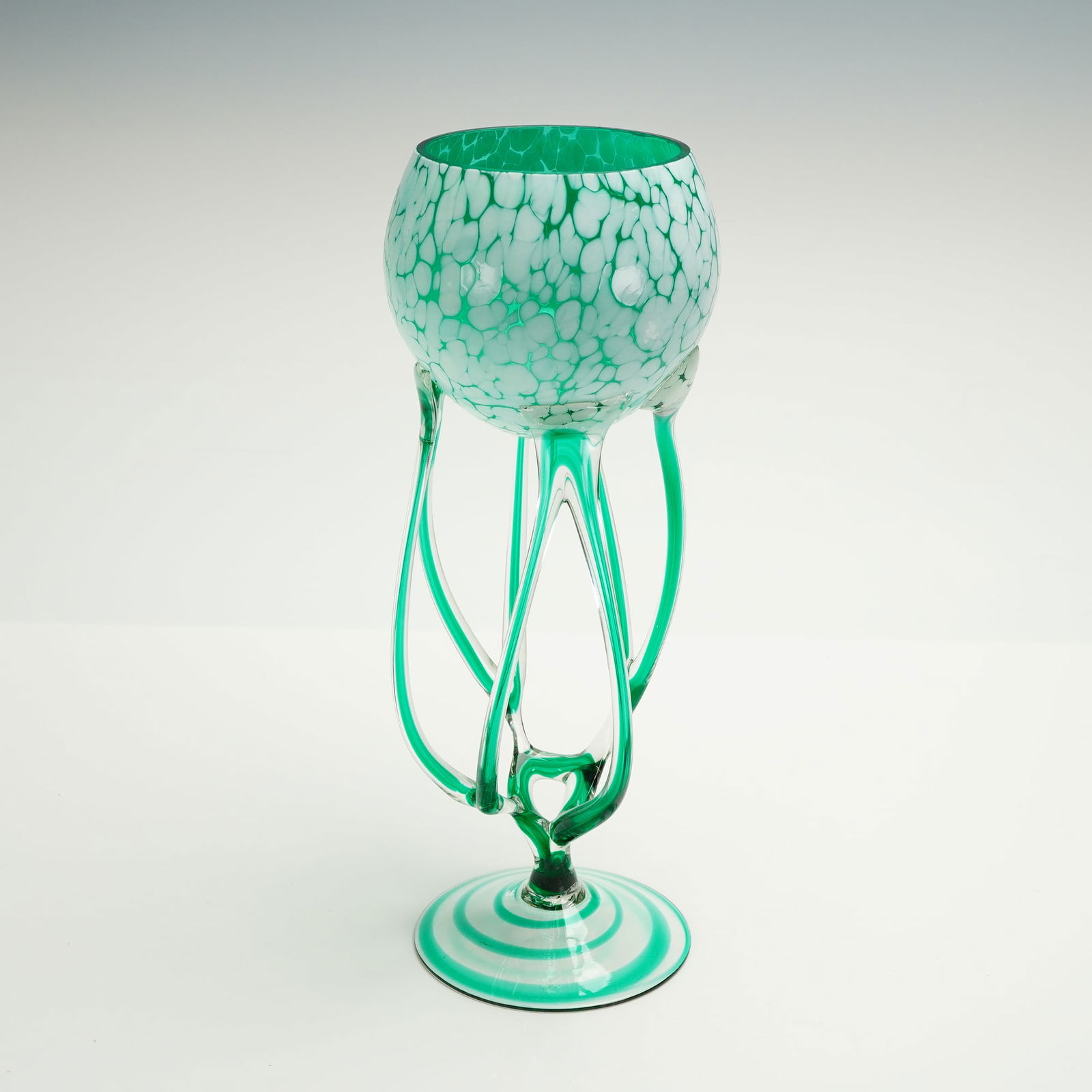 A Mid-Century Modern Green Spatter Art Glass Stemmed Vase (1 of 3)