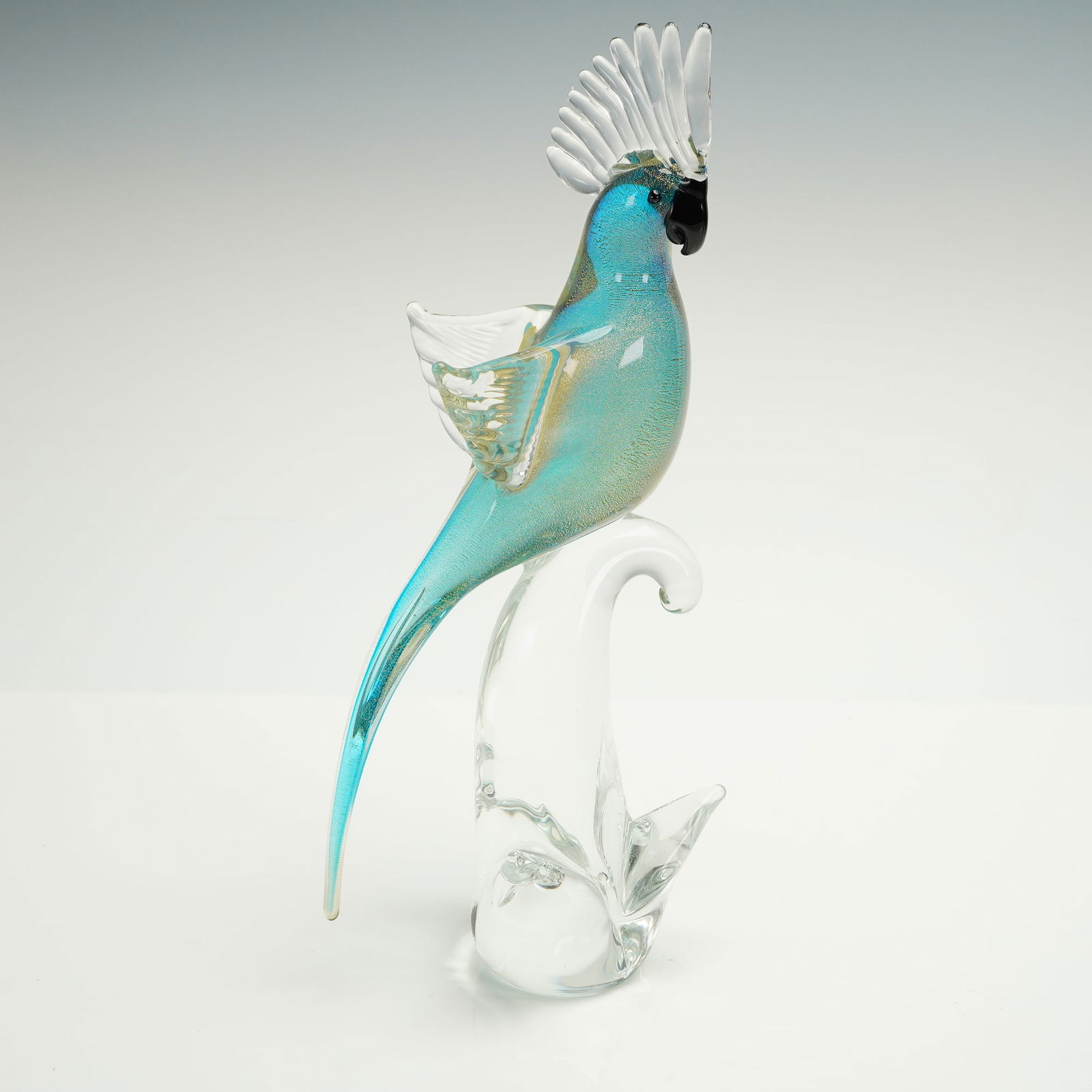 Murano Art Glass Cockatoo Sculpture with Blue and Gold Aventurine (1 of 4)