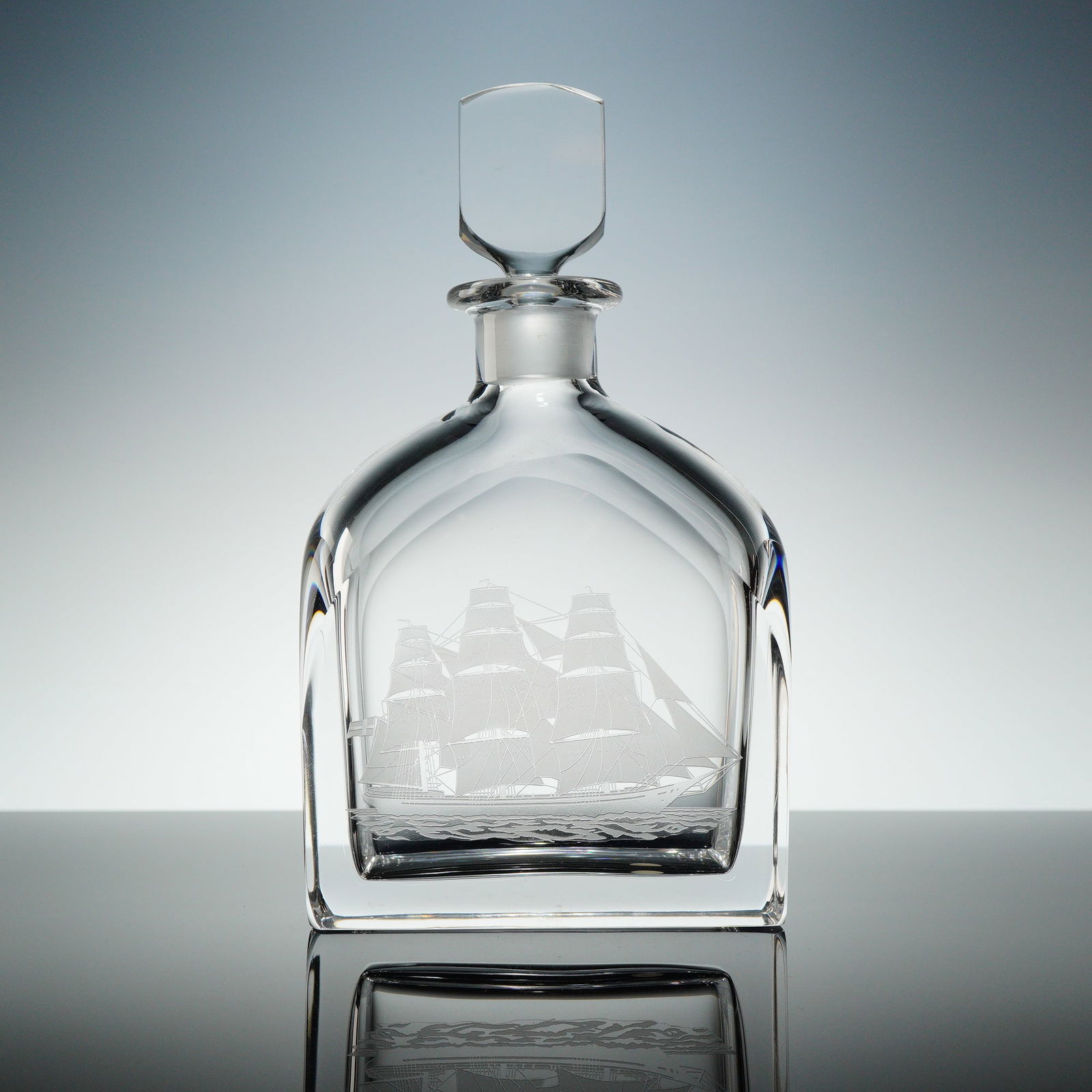 Orrefors Engraved Ship Motif Crystal Decanter with Stopper (1 of 4)