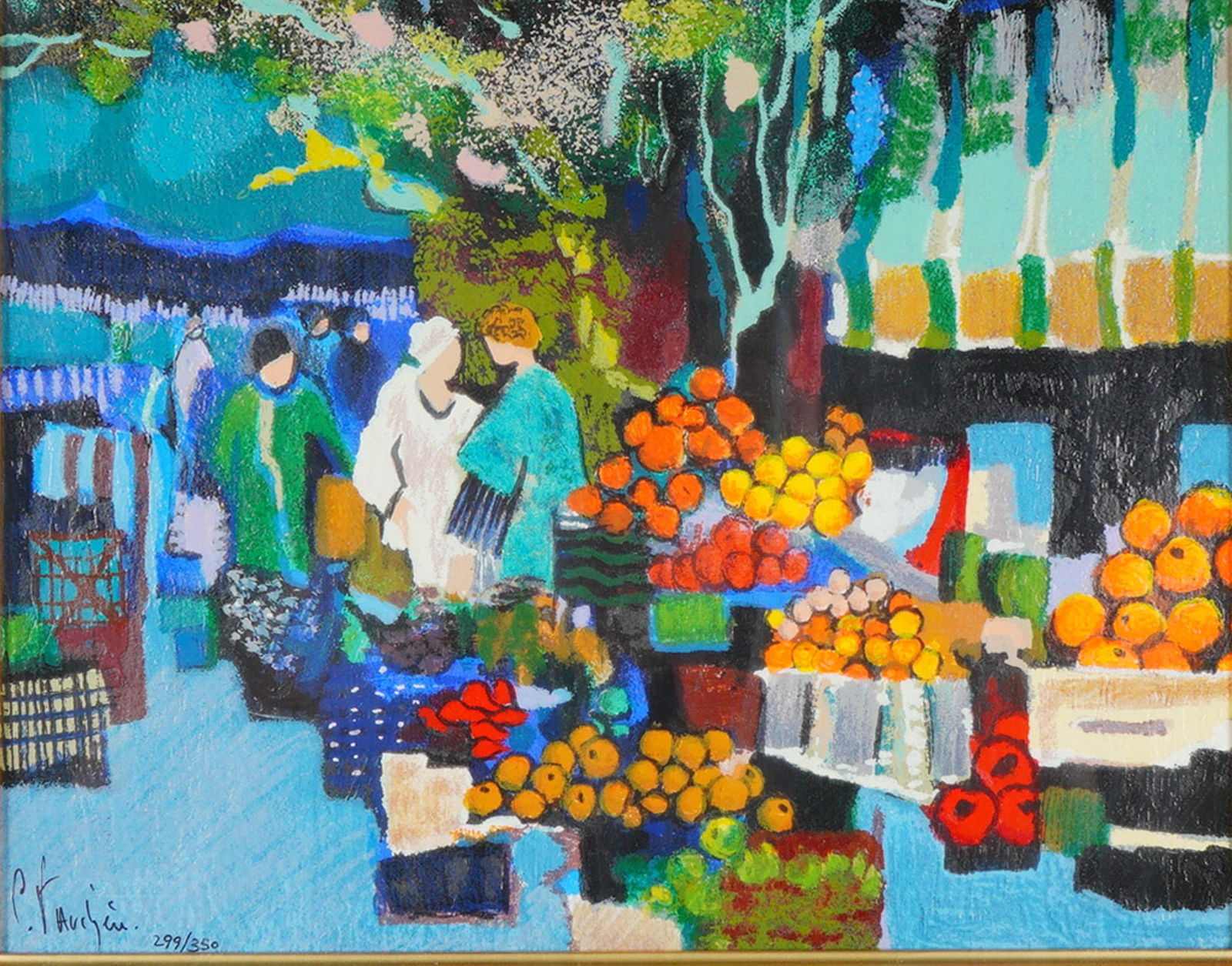 Claude Fauchere (French, b. 1936) Serigraph on Textured Paper, Market Scene (1 of 6)