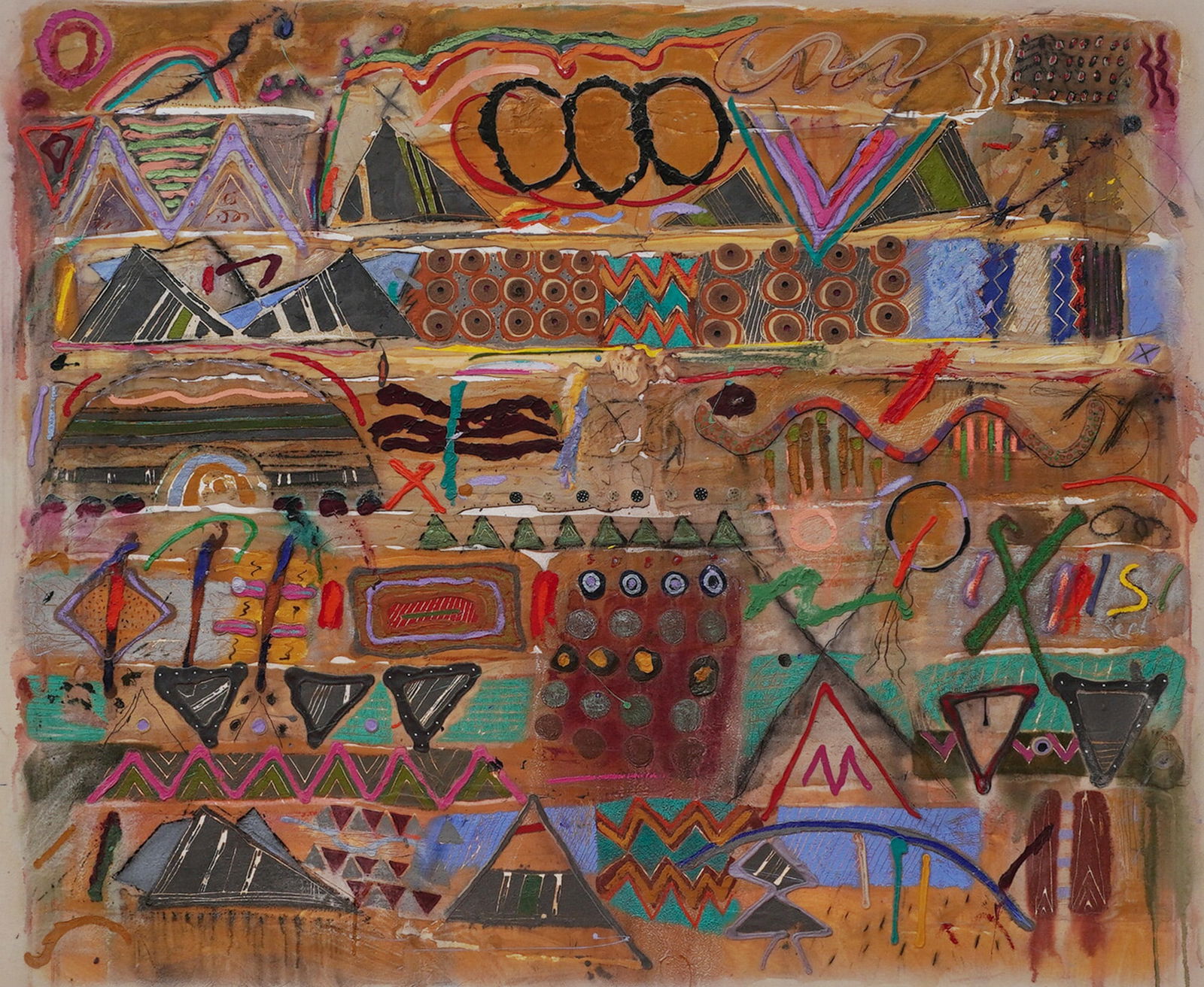 Dick Jemison (American b.1946) Mixed Media on Canvas, Cave Letter, Signed (1 of 7)