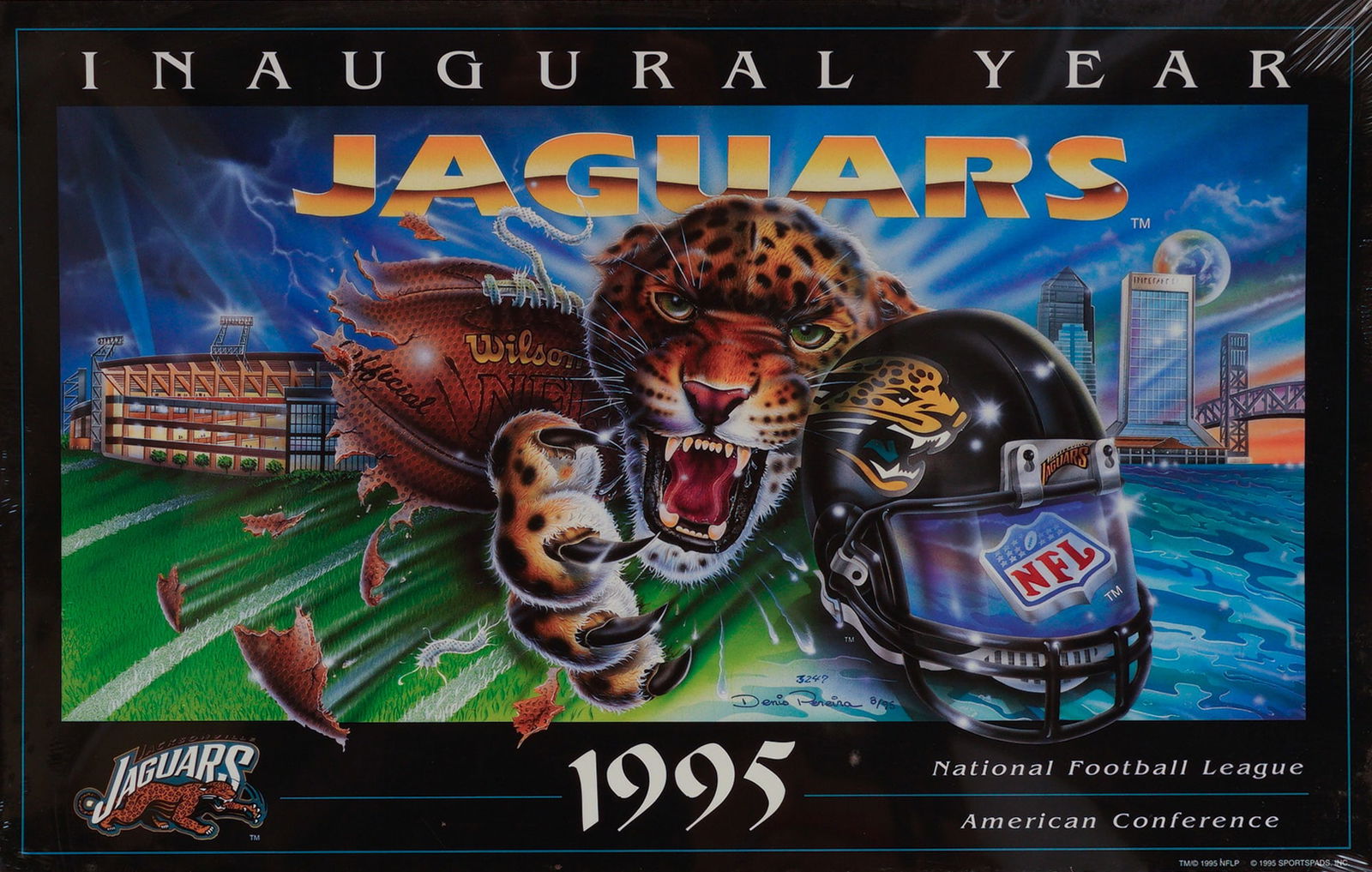 1995 Jacksonville Jaguars Inaugural Year First Uncaged Jaguar Poster (1 of 6)