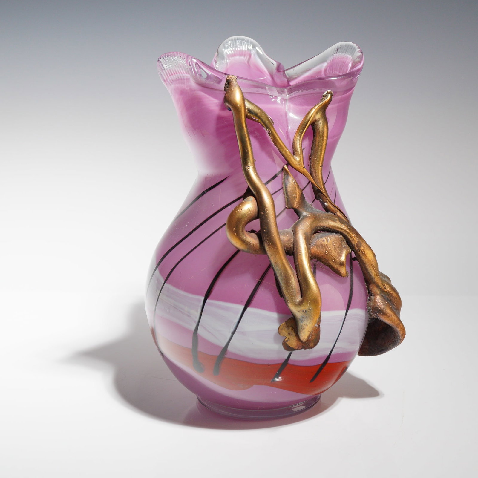 Misu Coman Hand Blown Glass Vase with Applied Metalwork (1 of 5)