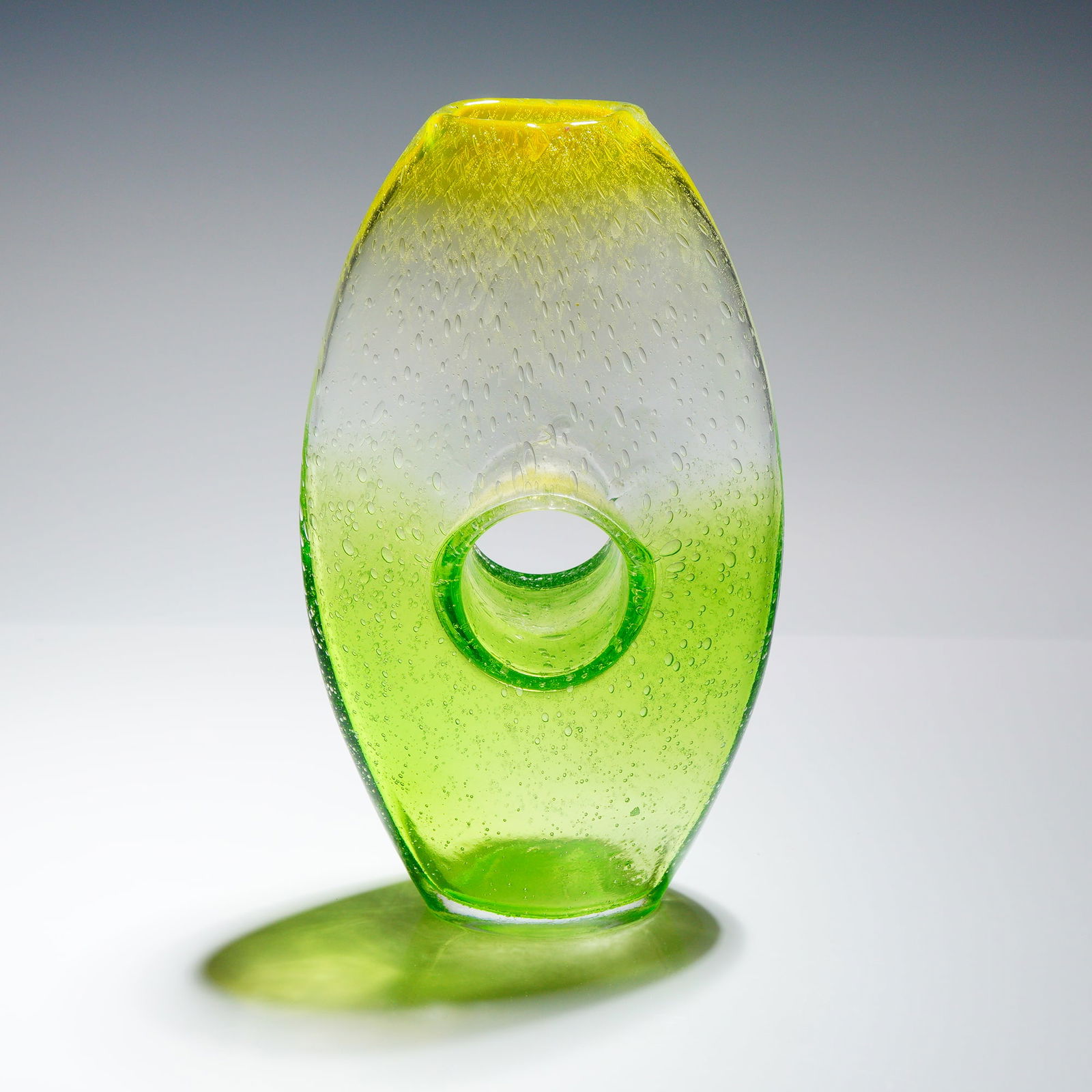 Mid-Century Modern Style Ombre Green and Yellow Bullicante Art Glass Vessel (1 of 3)