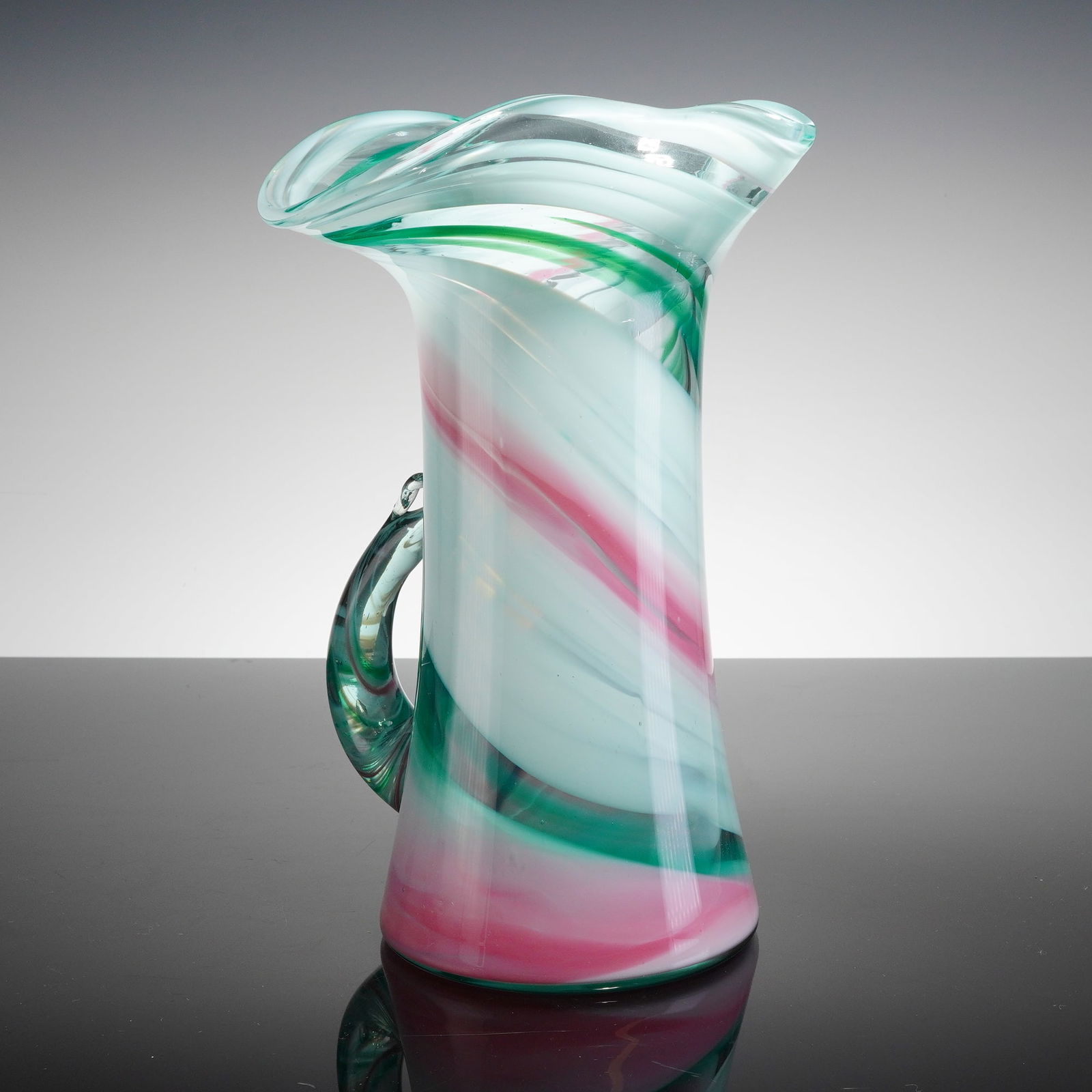 Aqua and Pink Art Glass Swirl Pitcher (1 of 4)