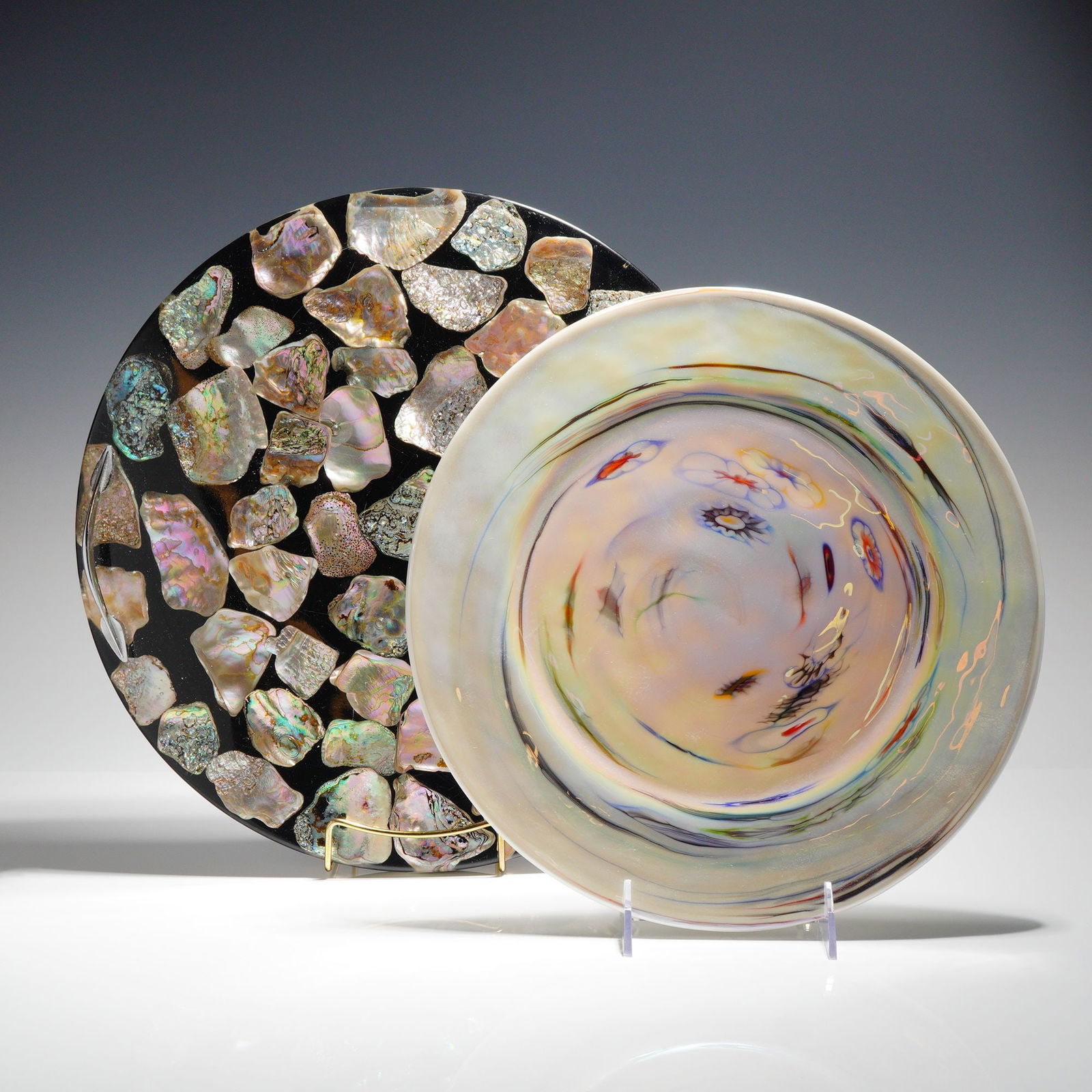 2pc Abalone Tray and Iridescent Art Glass Plate (1 of 7)