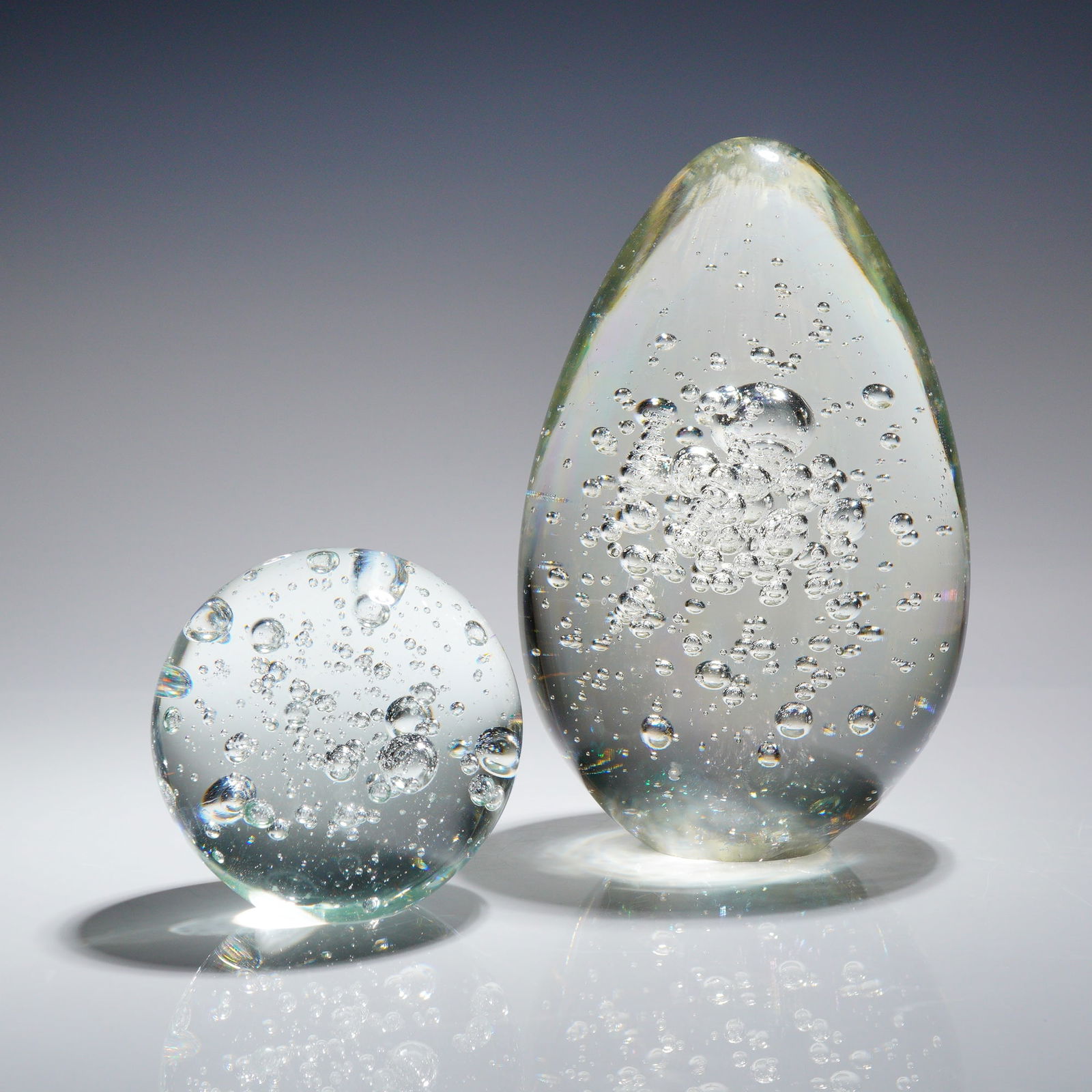 2pc Modern Clear Art Glass Paperweights with Controlled Bubble Inclusions (1 of 4)