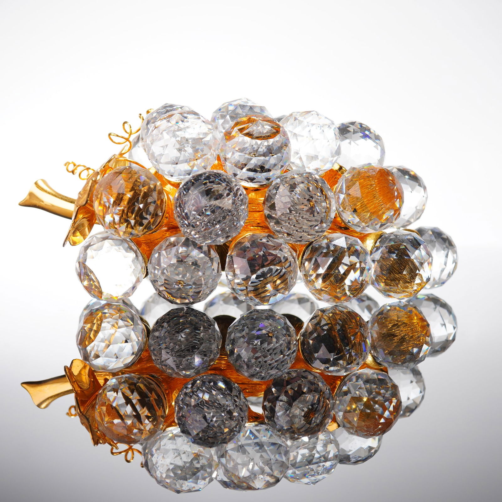 Swarovski Silver Crystal Grape Cluster Figurine with Gold Leaves (1 of 5)