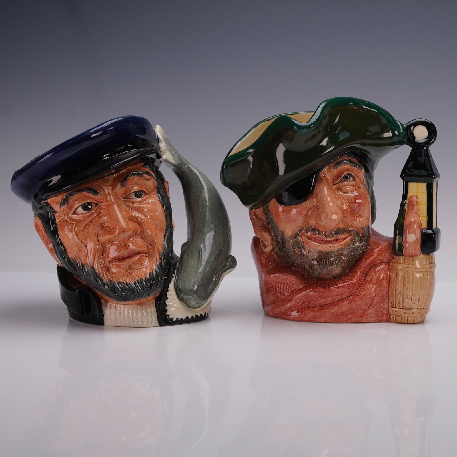 2pc Royal Doulton Character Jugs, Capt Ahab D6500 and Smuggler D6619 (1 of 3)