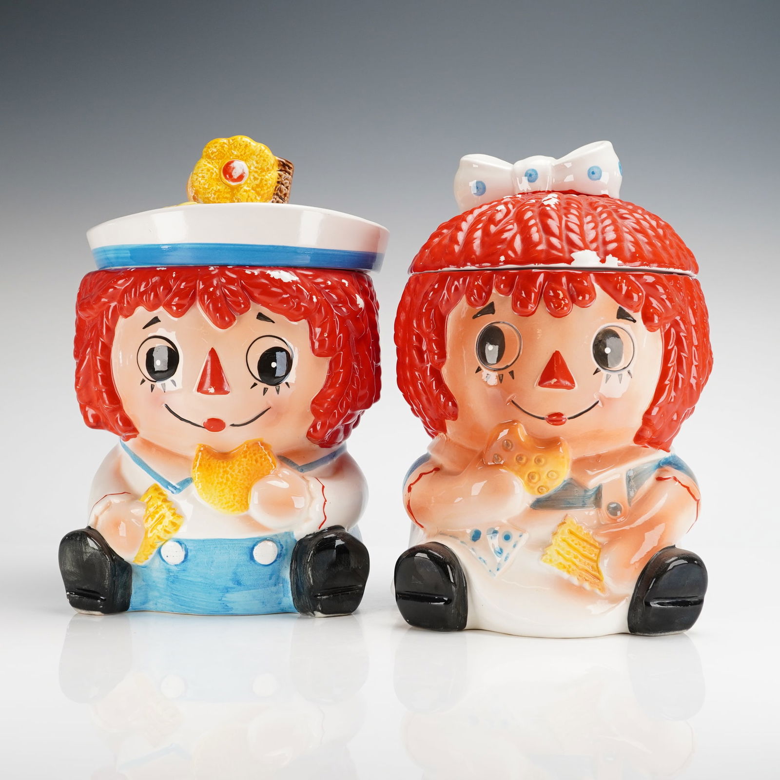 2pc Napcoware Imported Japanese Ceramic Raggedy Ann and Andy Cookie Jars (1 of 4)