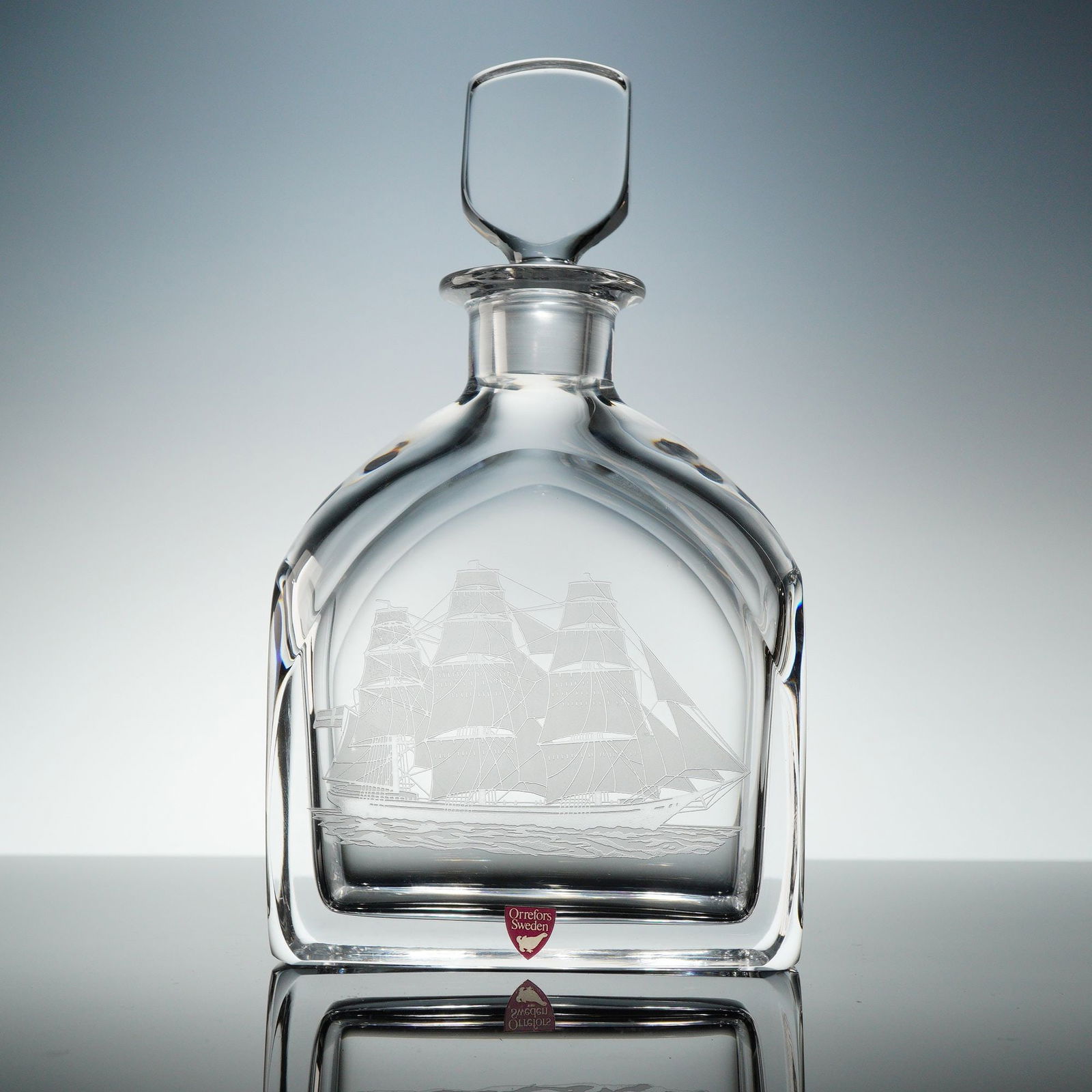 Orrefors Engraved Ship Motif Crystal Decanter with Stopper (1 of 4)
