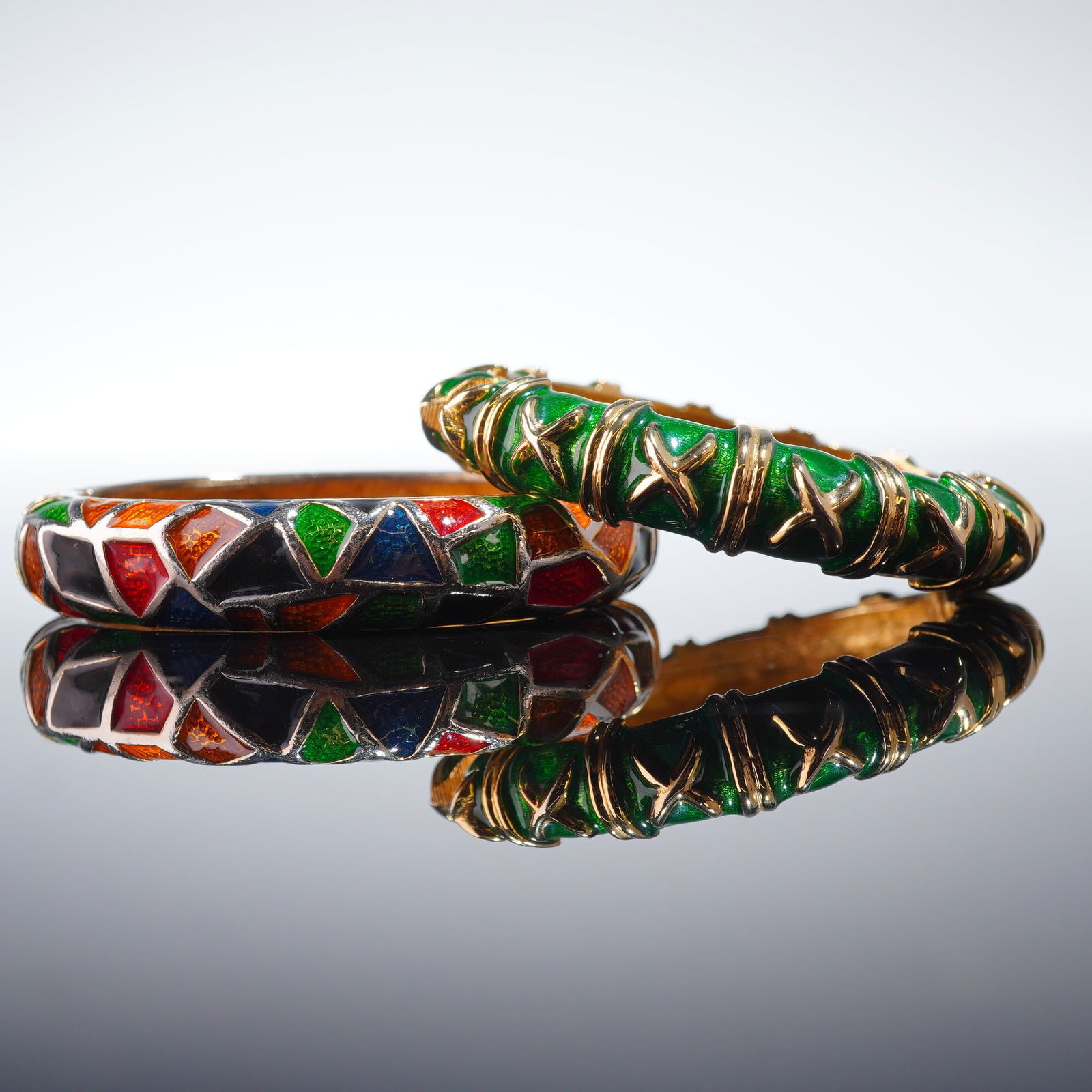 2pc Nat Landau Hyman and Other Enameled Hinged Bangle Bracelets (1 of 5)