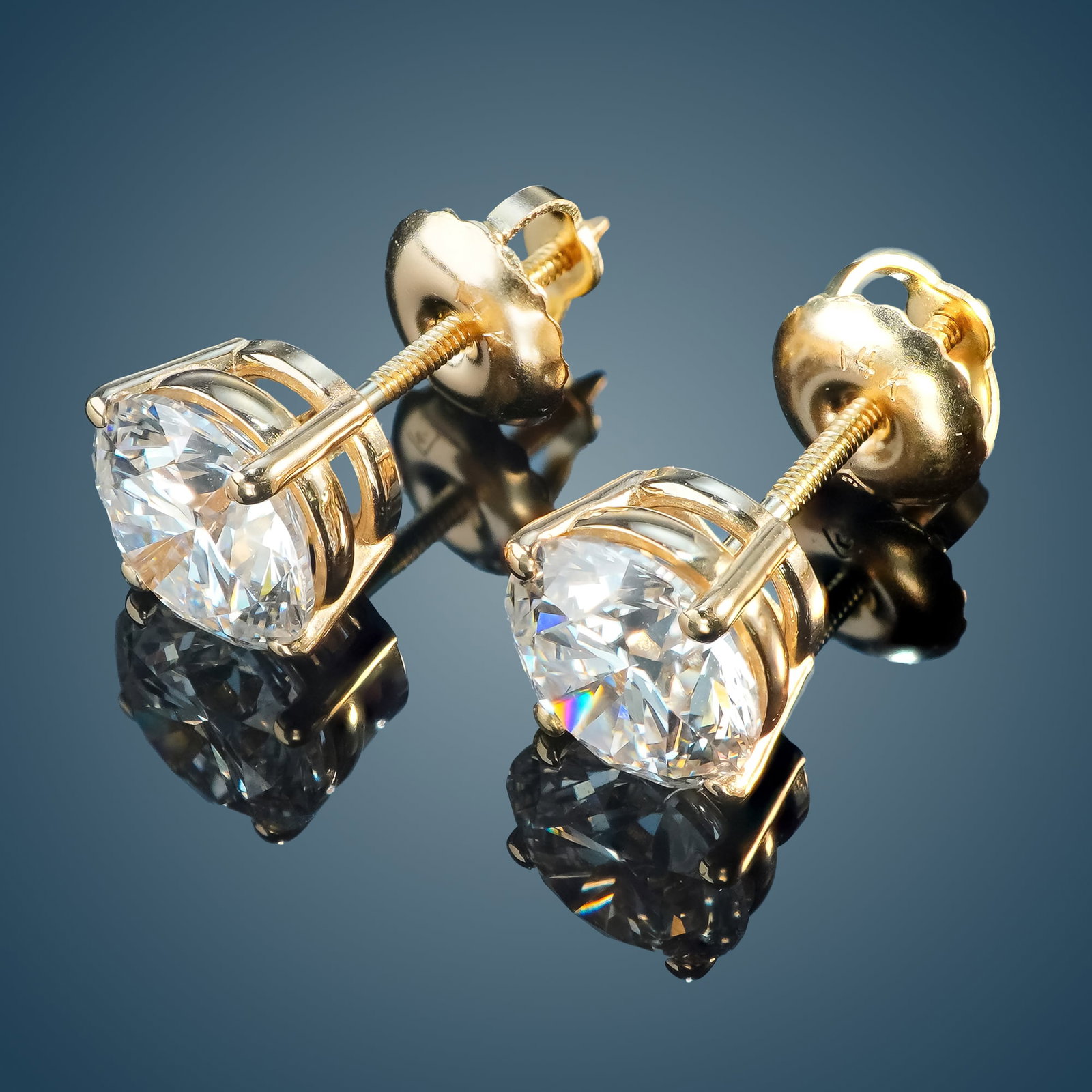 Pair of 14K Gold and 1.80ctw Diamond Stud Earrings (1 of 4)