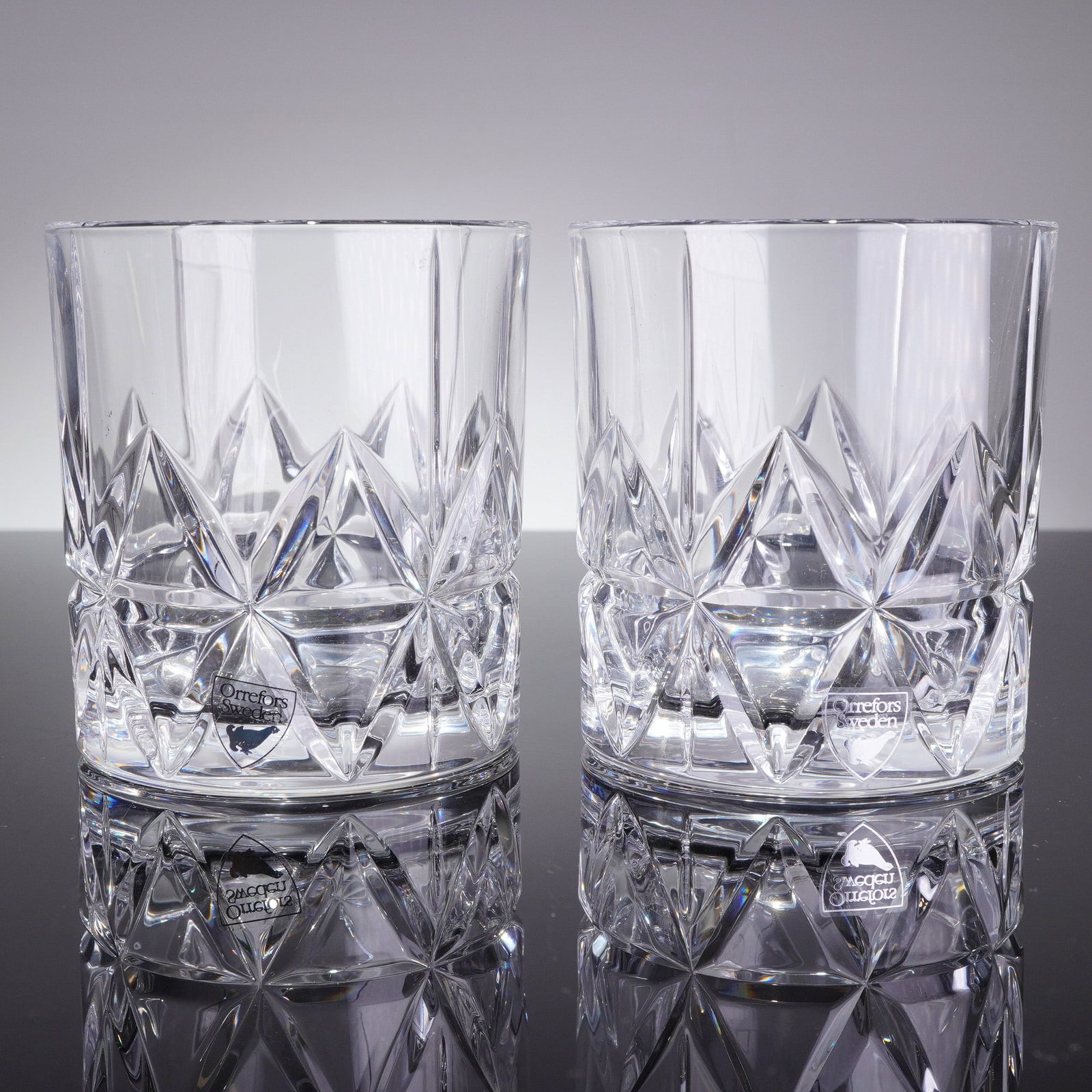 A Pair of Orrefors Peak Crystal Double Old Fashioned Glasses (1 of 4)