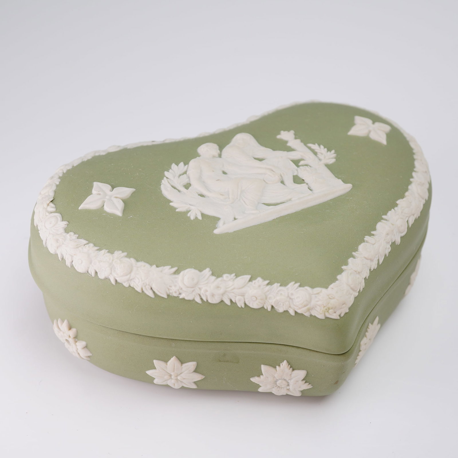 Wedgwood Sage Green Jasperware Heart Shaped Lidded Box (1 of 5)