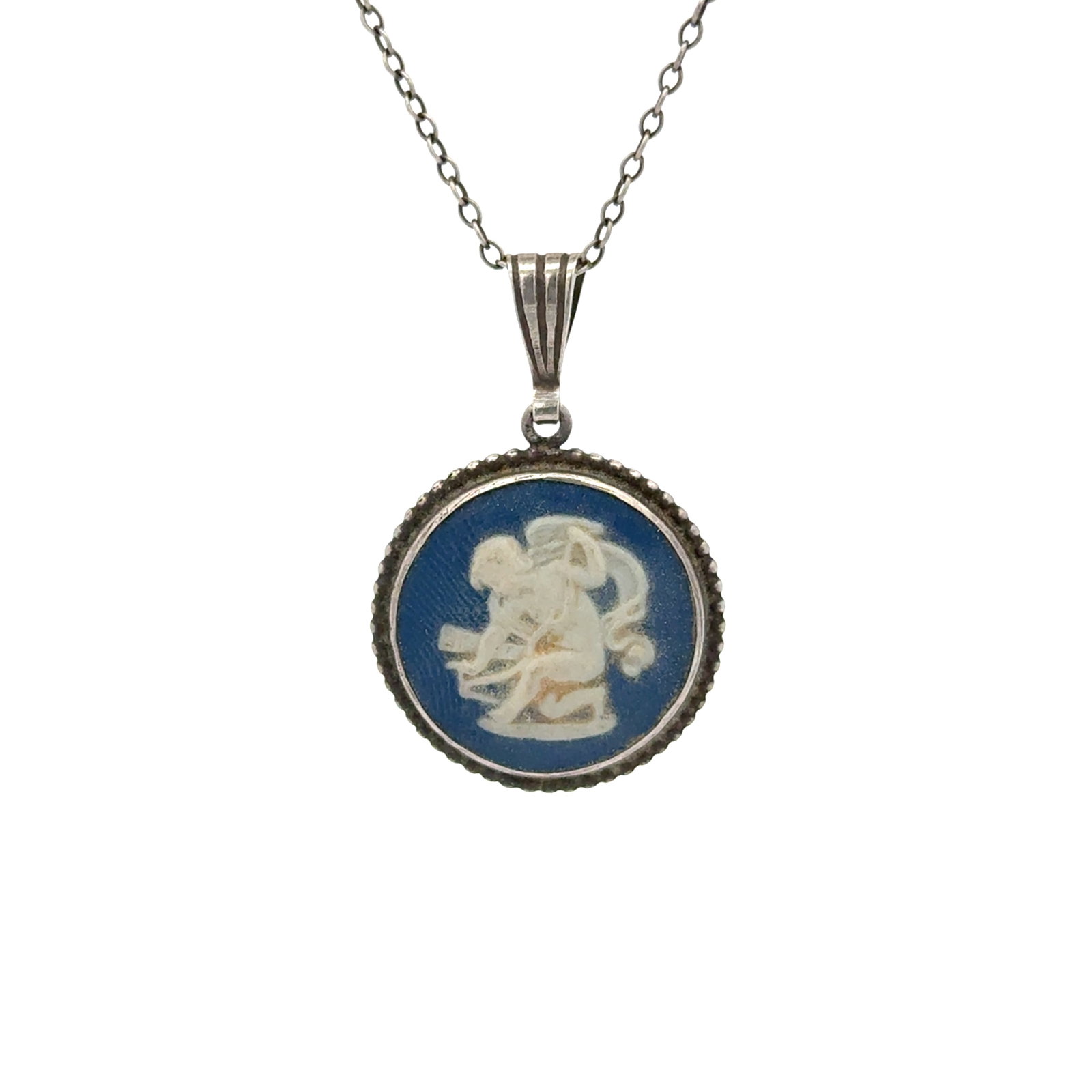 Wedgwood Blue Jasperware Sterling Silver Necklace, Cupid Stringing His Bow (1 of 6)