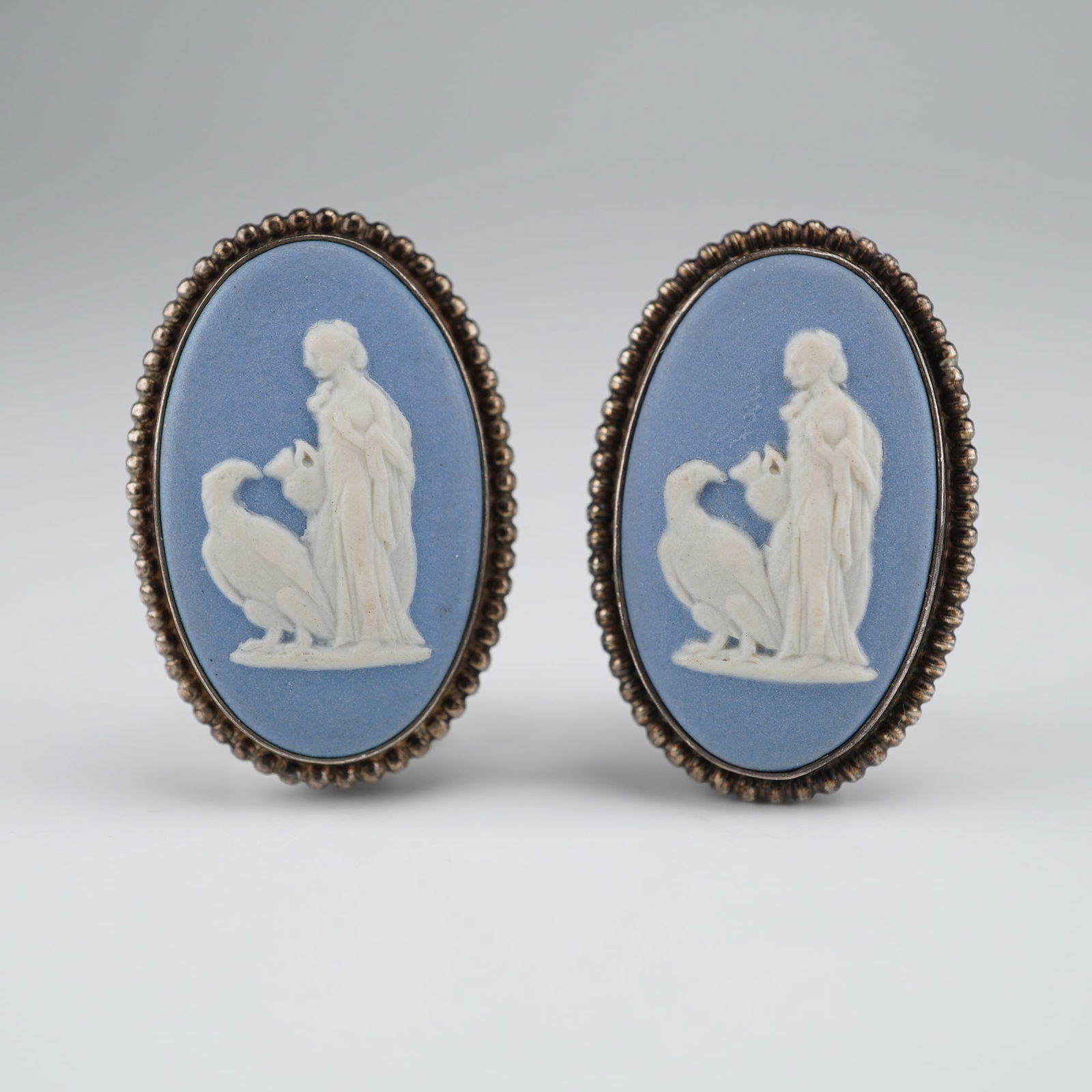 Wedgwood Blue Jasperware Sterling Silver Hebe & Eagle Cameo Clip Earrings (1 of 5)