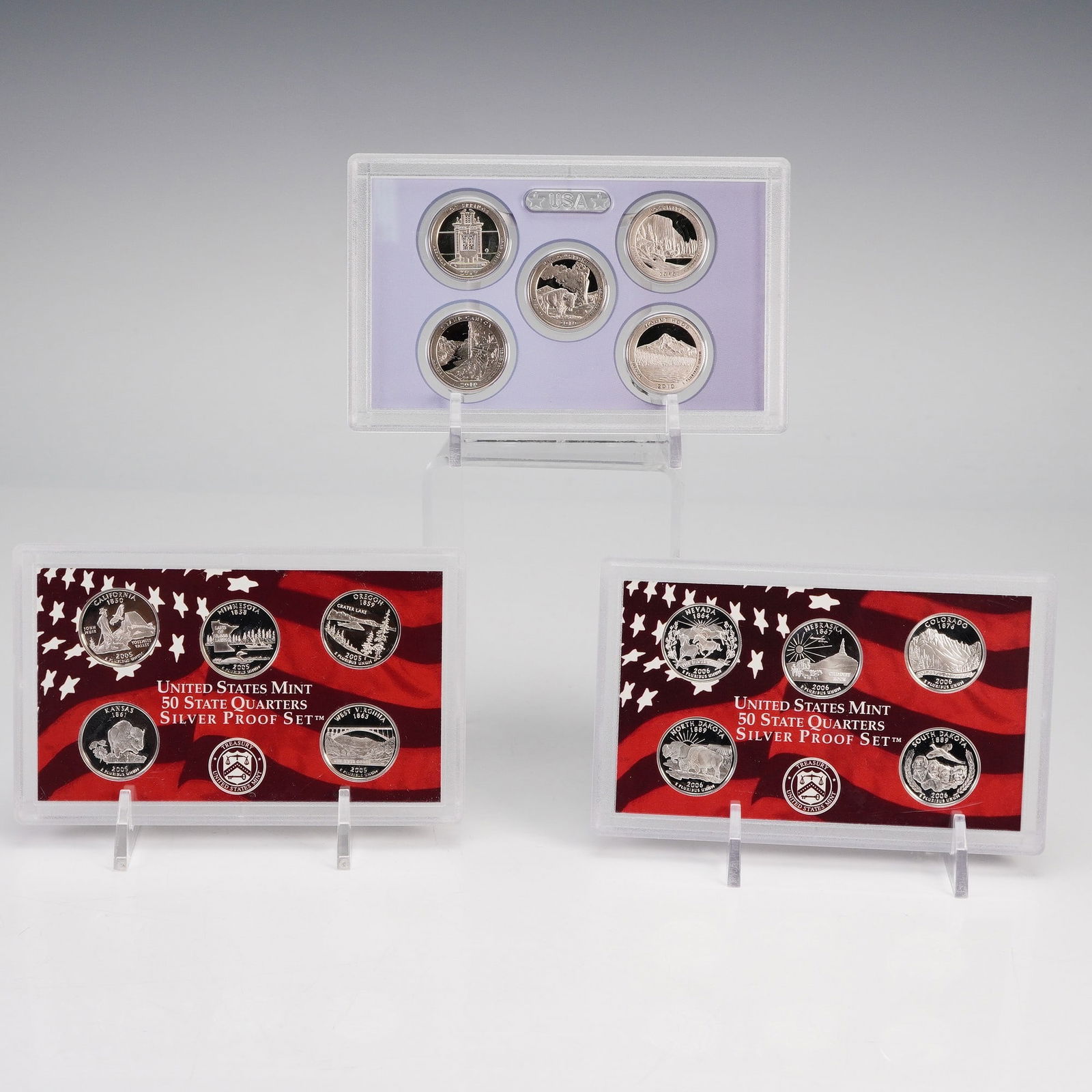 3pc 2005-S, 2006-S, and 2010-S United States Mint Silver Proof Quarter Sets (1 of 4)