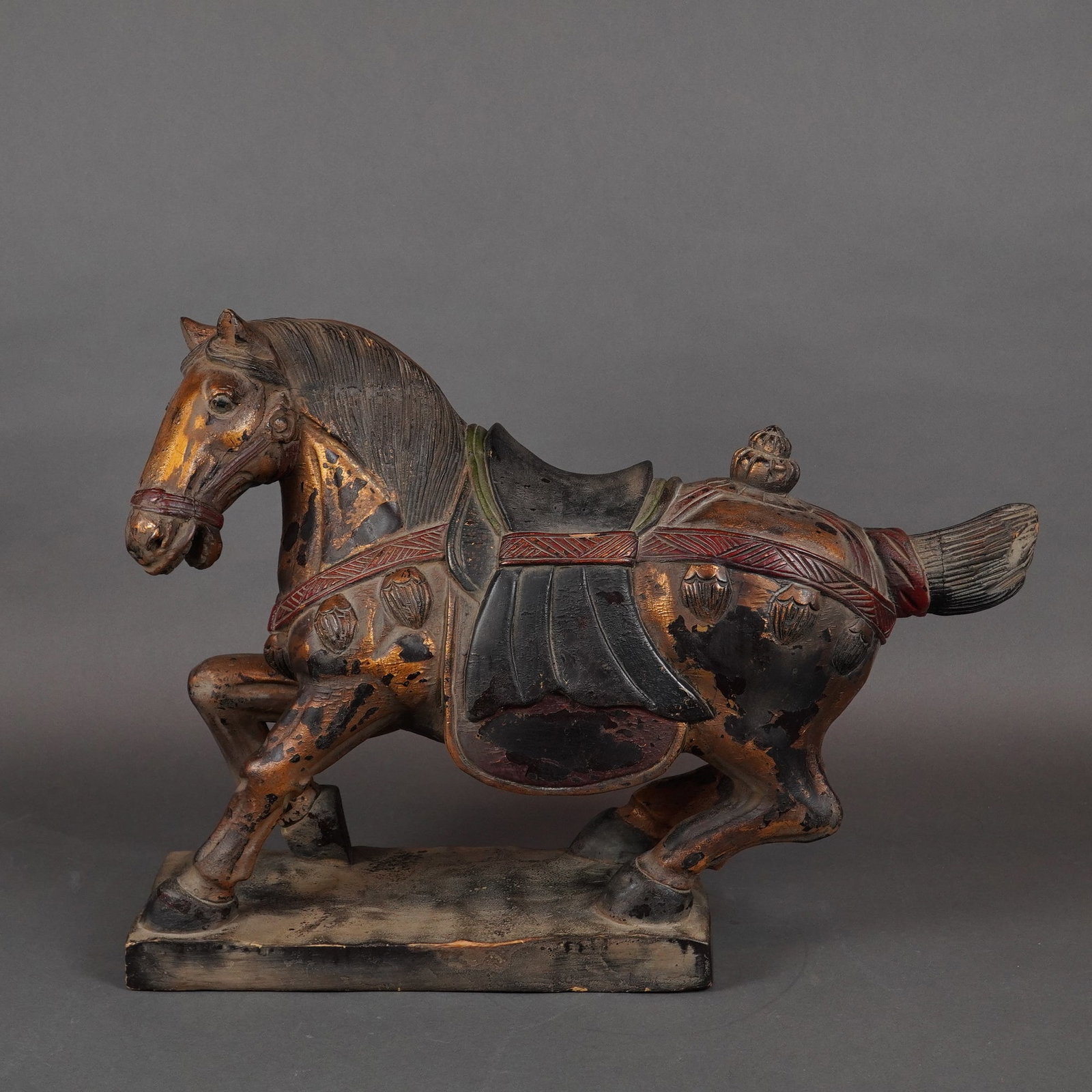 Chinese Tang Style Carved and Polychrome Wooden Horse Sculpture (1 of 4)