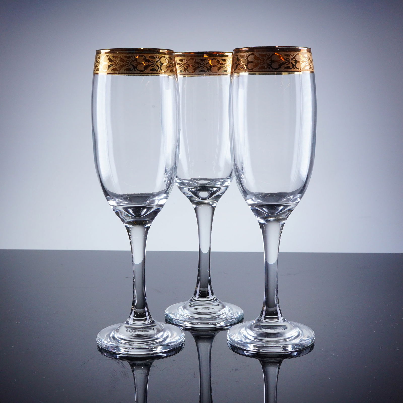 3pc Gold Rim Champagne Flutes (1 of 4)